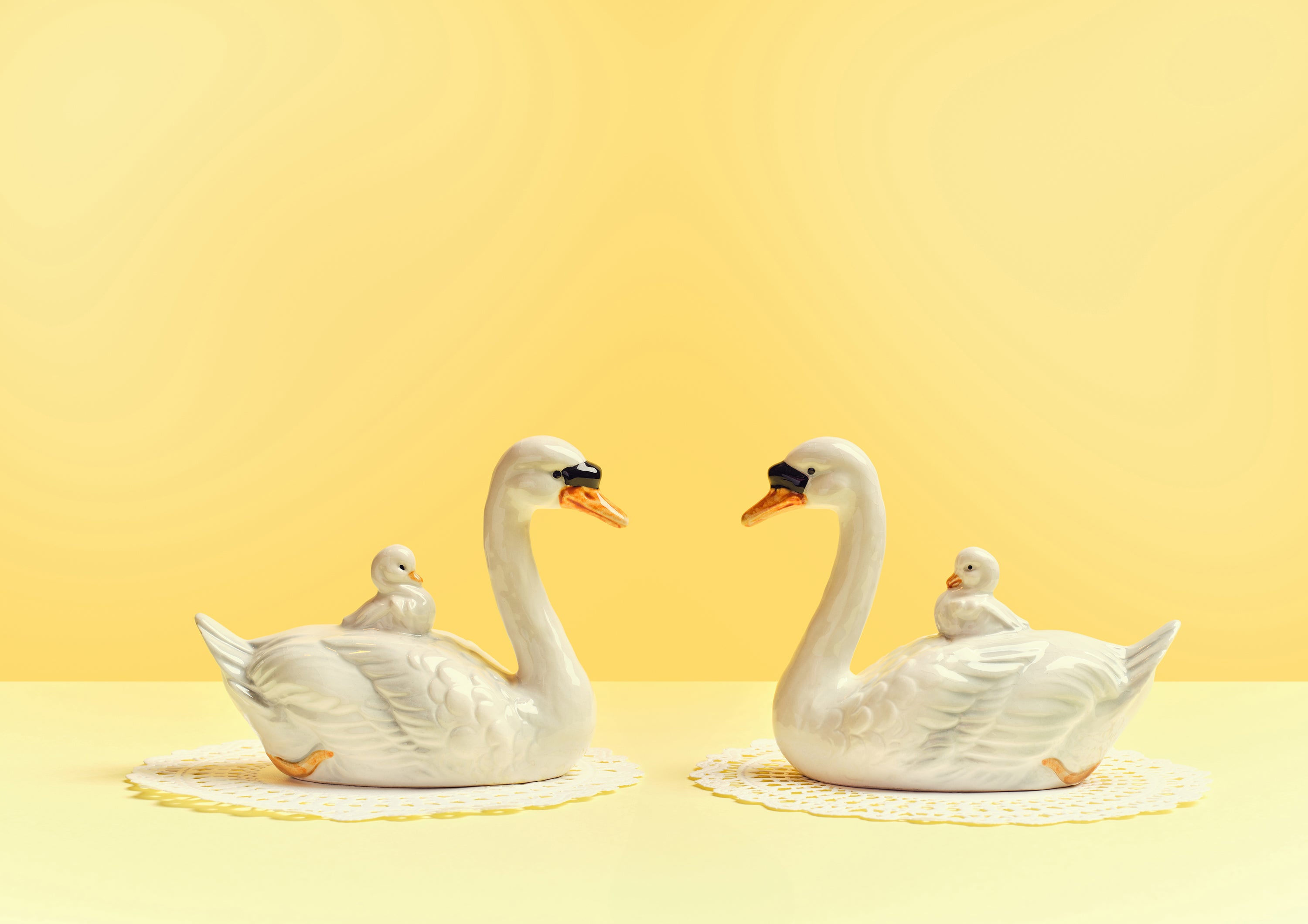 Ornament Art Yellow / Orange / White Reflected Swans, Yellow Mood Giclée Photo Print