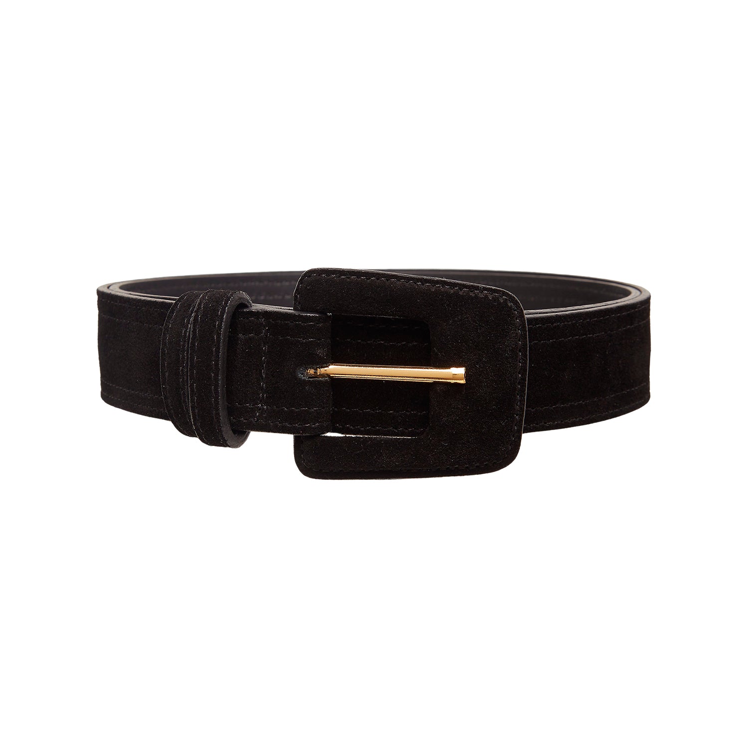 Women’s Suede Rectangle Buckle Belt - Black | Large | Beltbe