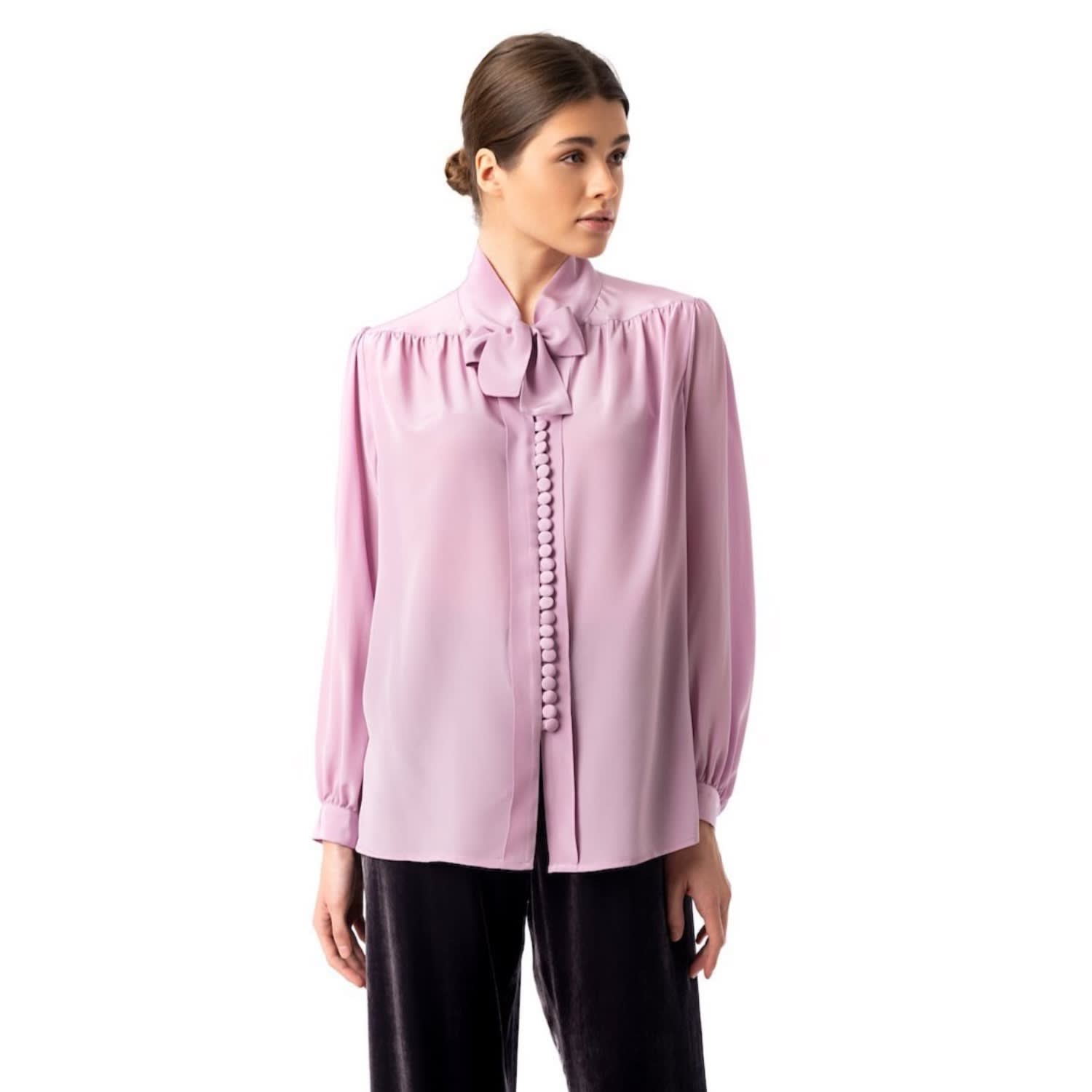 pink silky blouse