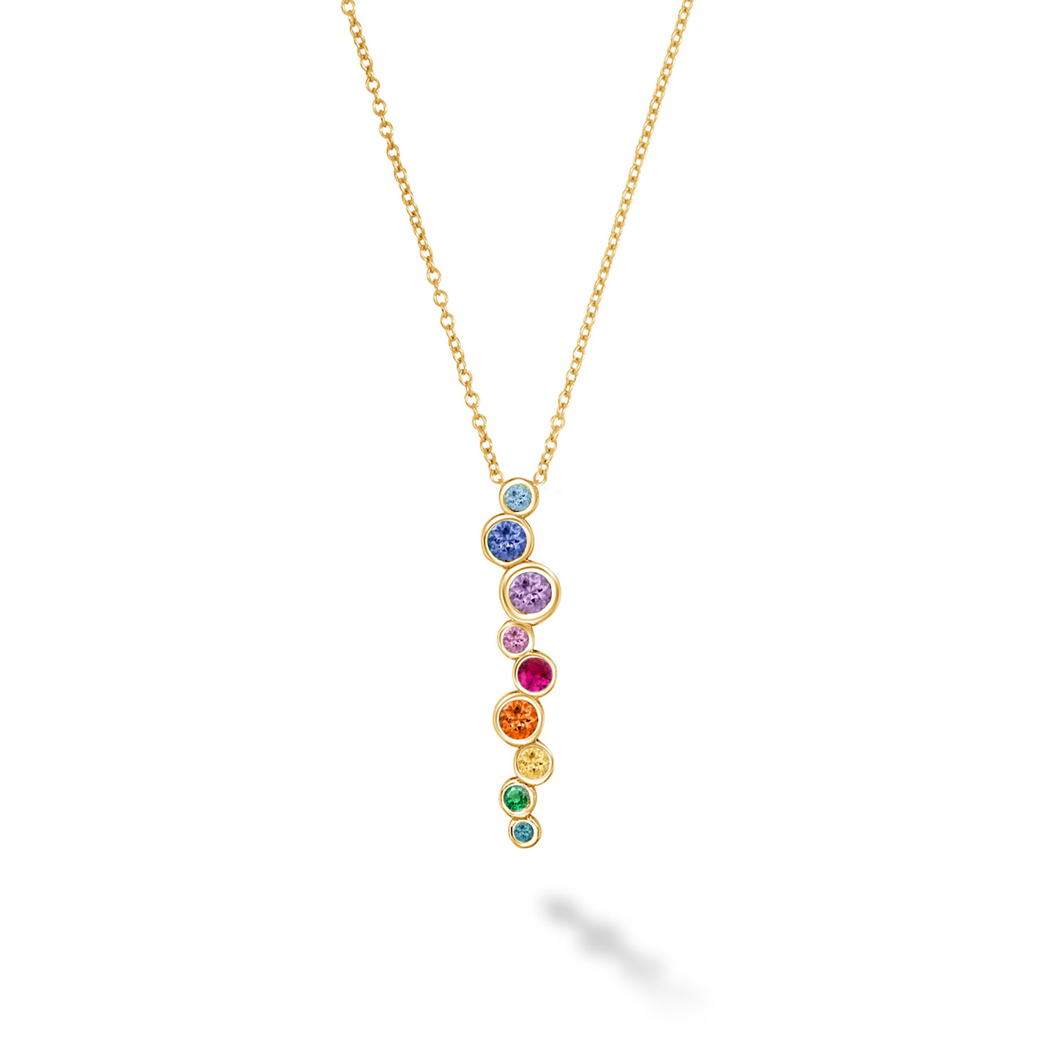 Dower & Hall Women's Solid Gold Rainbow Long Cascade Pendant In Yellow Gold In Yellow