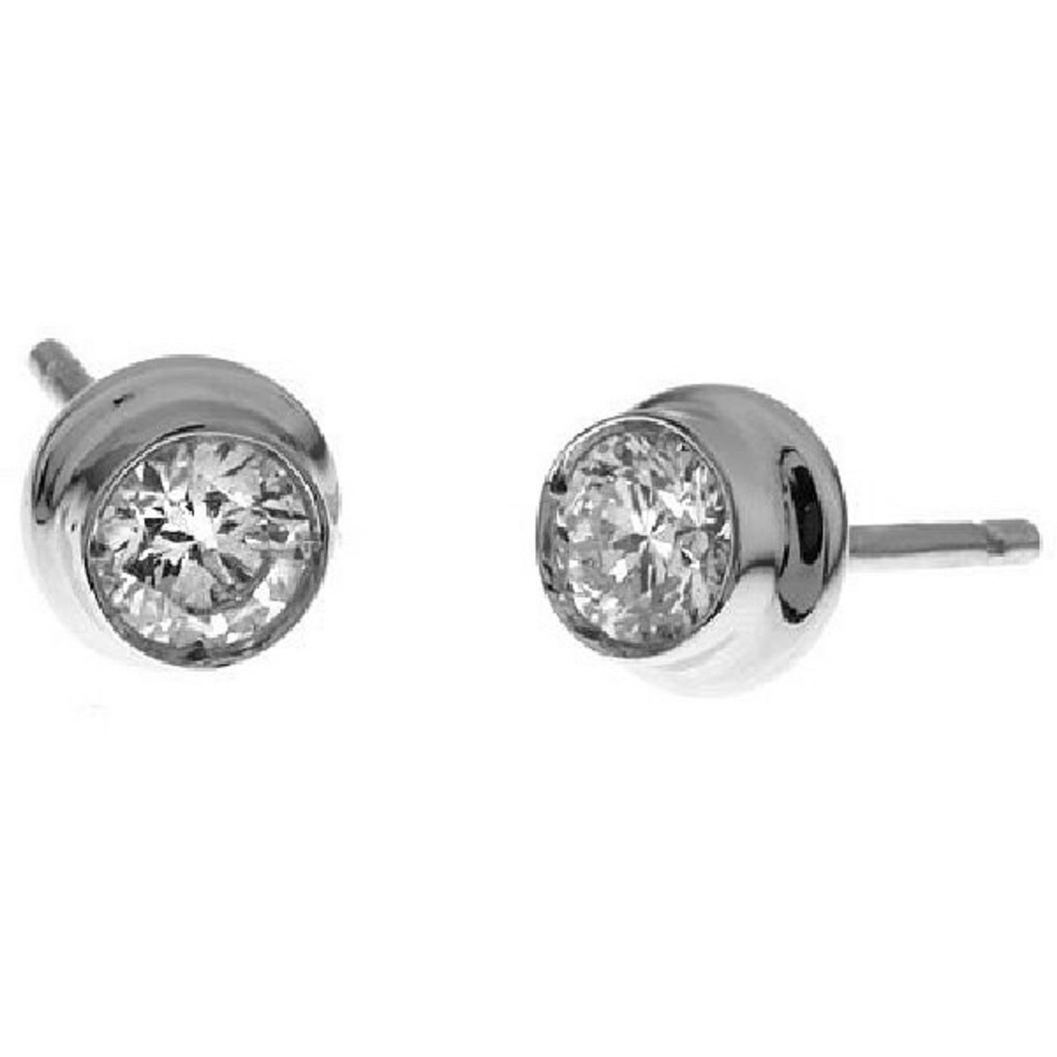 Women’s 18K White Gold Solitaire Natural Diamond Mini Stud Earrings Artisan