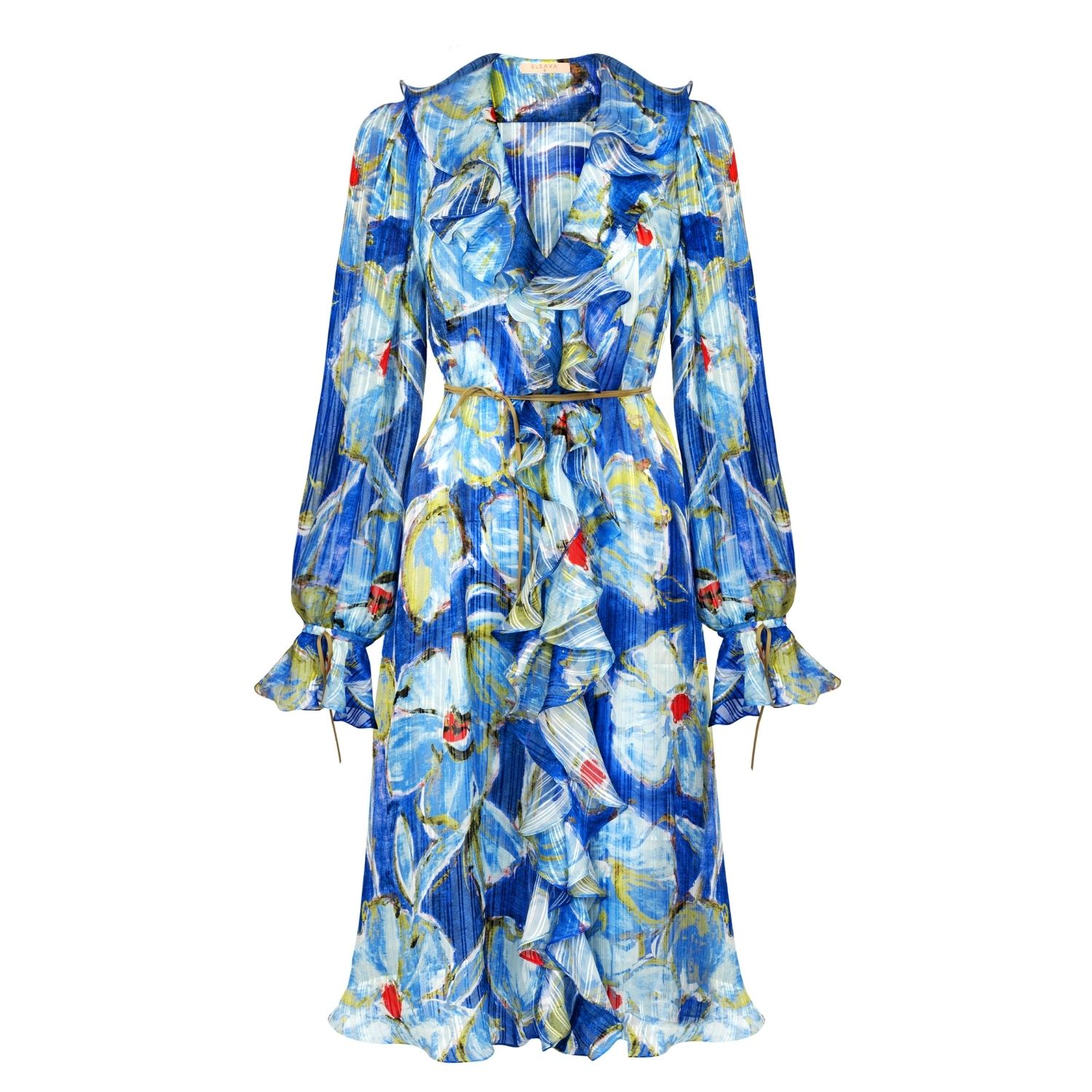 Women's Blue Of Silence Ruffle Dress | Small | Elsava
