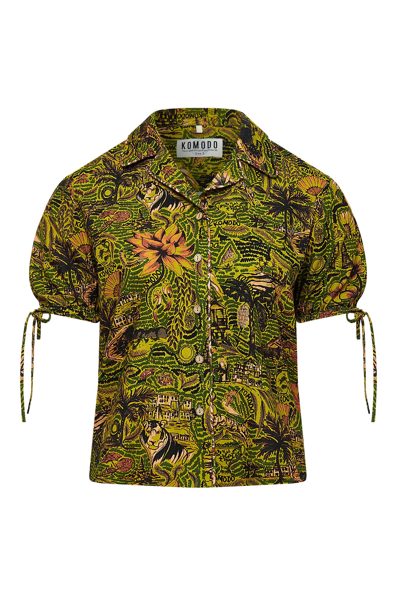 Women’s Zori - Organic Cotton Blouse Tropical Print Green Extra Large Komodo