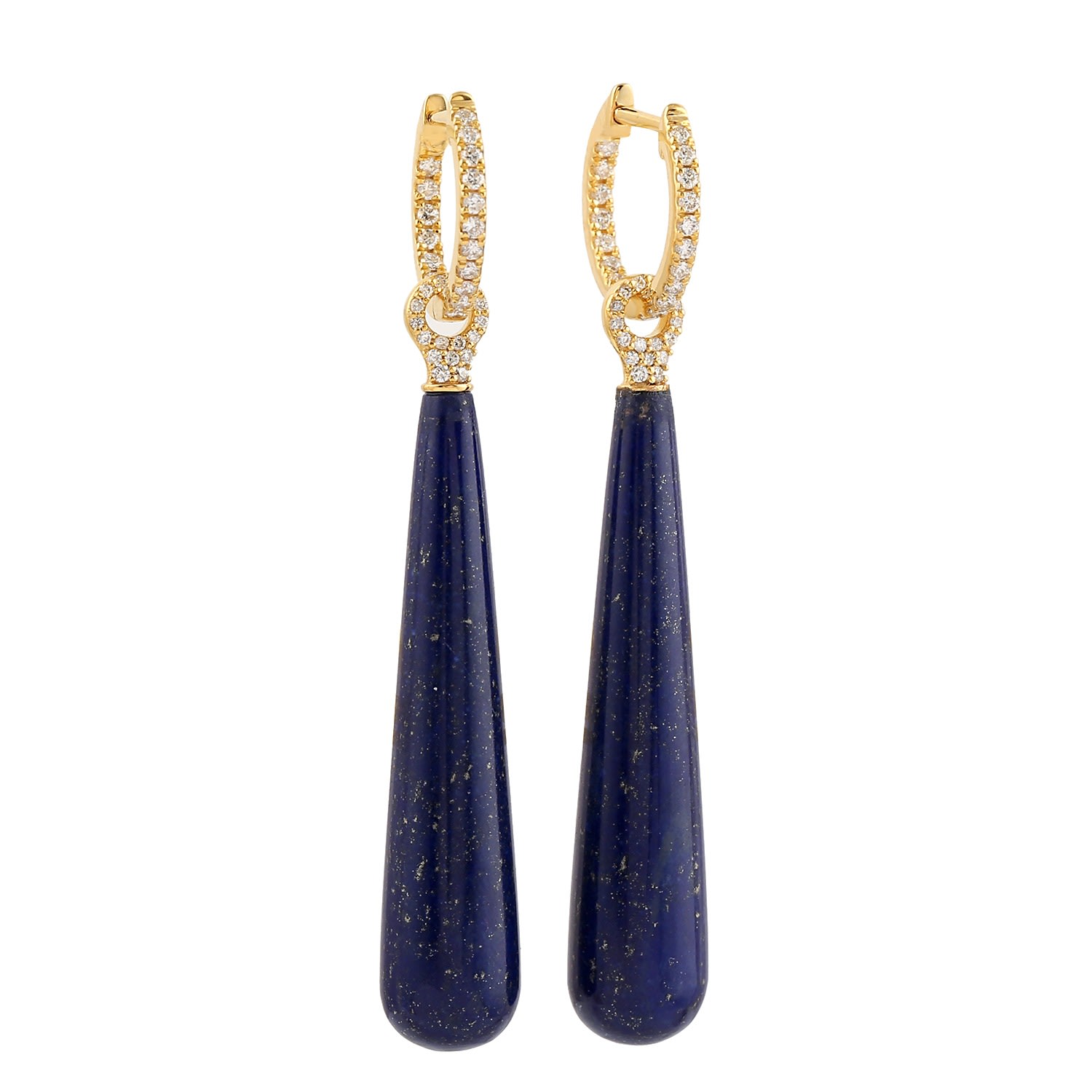 Artisan Women's Gold / Blue / White 18k Yellow Gold With Natural Diamond & Lapis Dangle Earrings