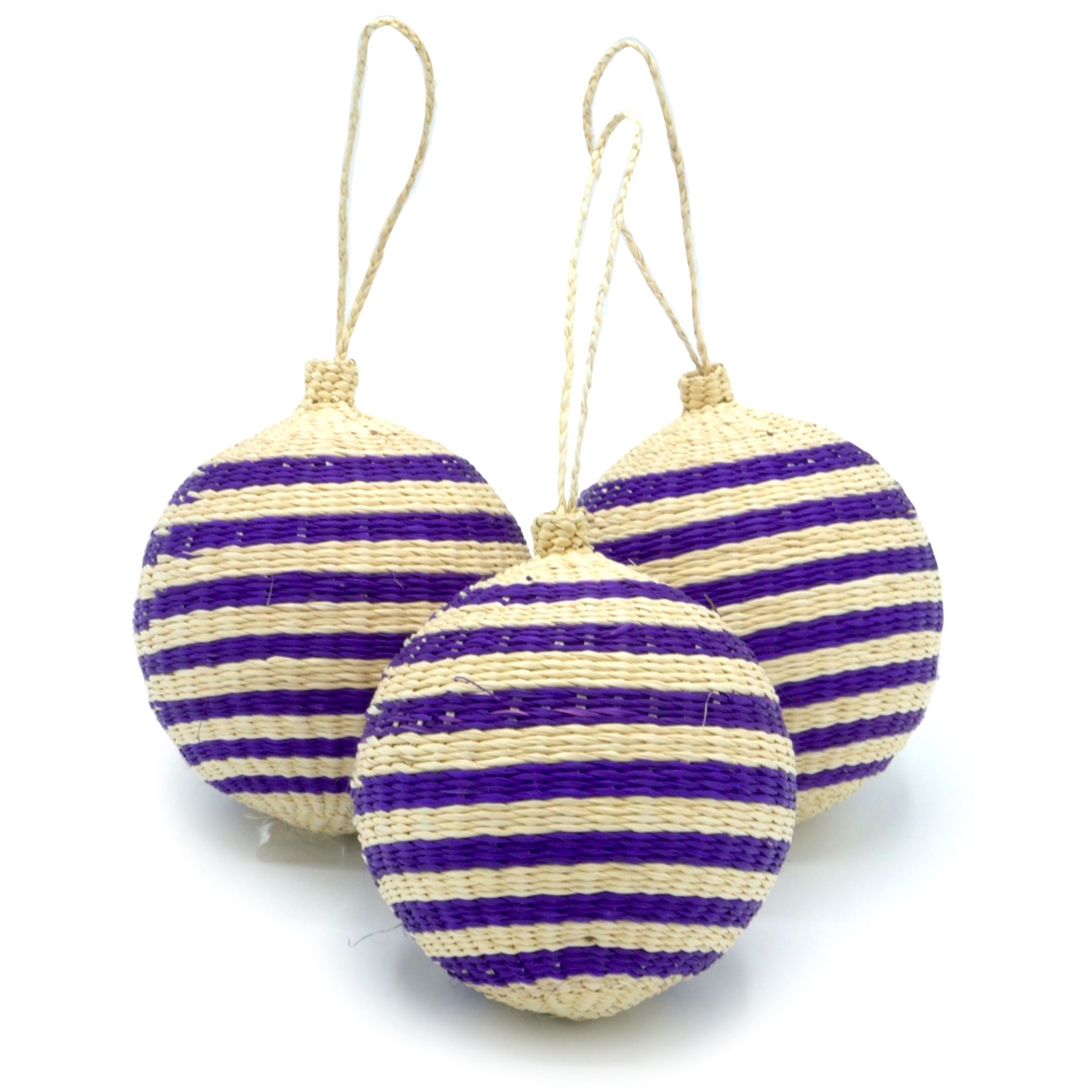 Pink / Purple / White Purple & White Christmas Tree Baubles Pack Of 3 - 8Cm Washein