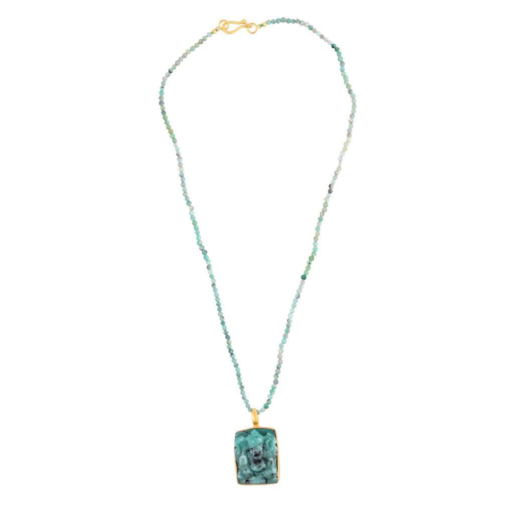 Opium Jewels Women's Gold / Green Emerald Necklace With Emerald Ganesha Pendant