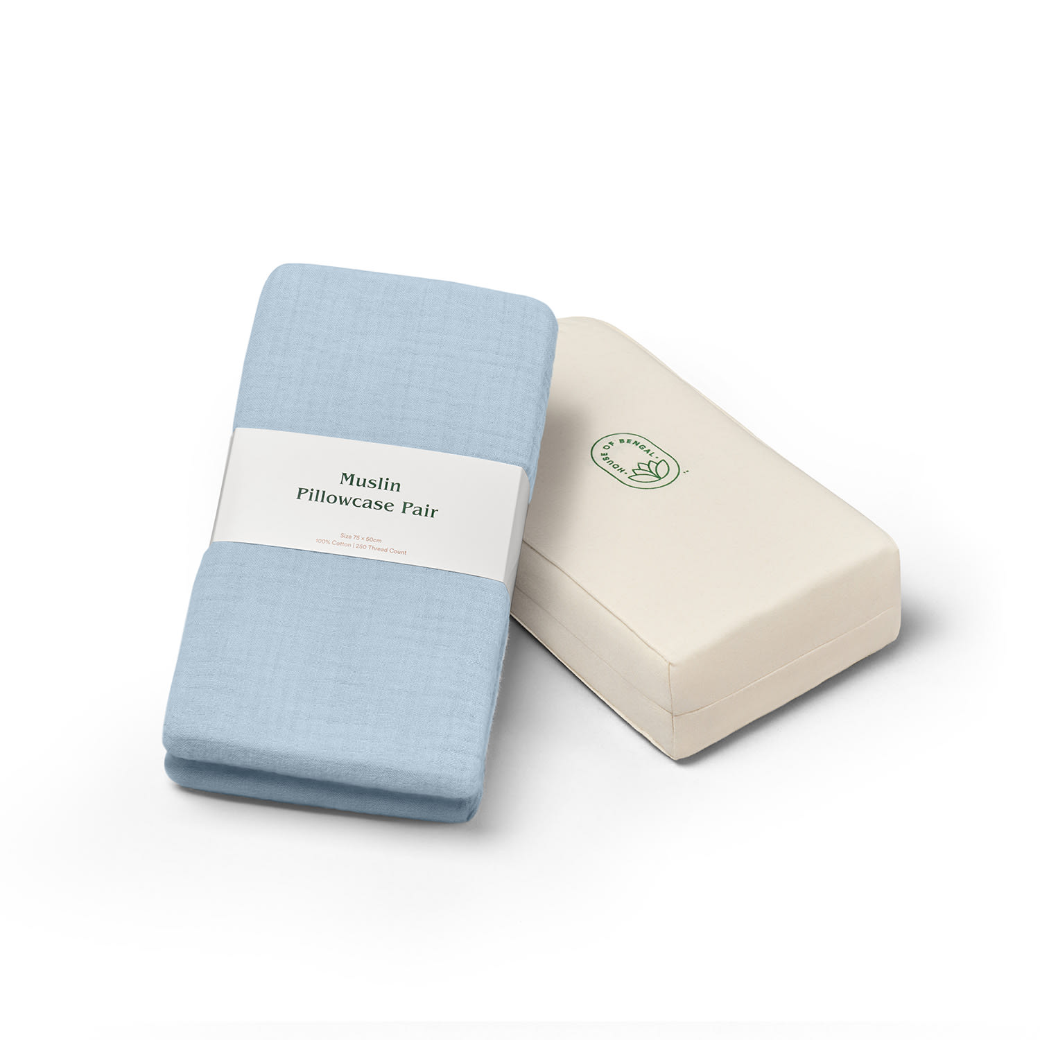 House Of Bengal Muslin Pillowcase Pair - Blue