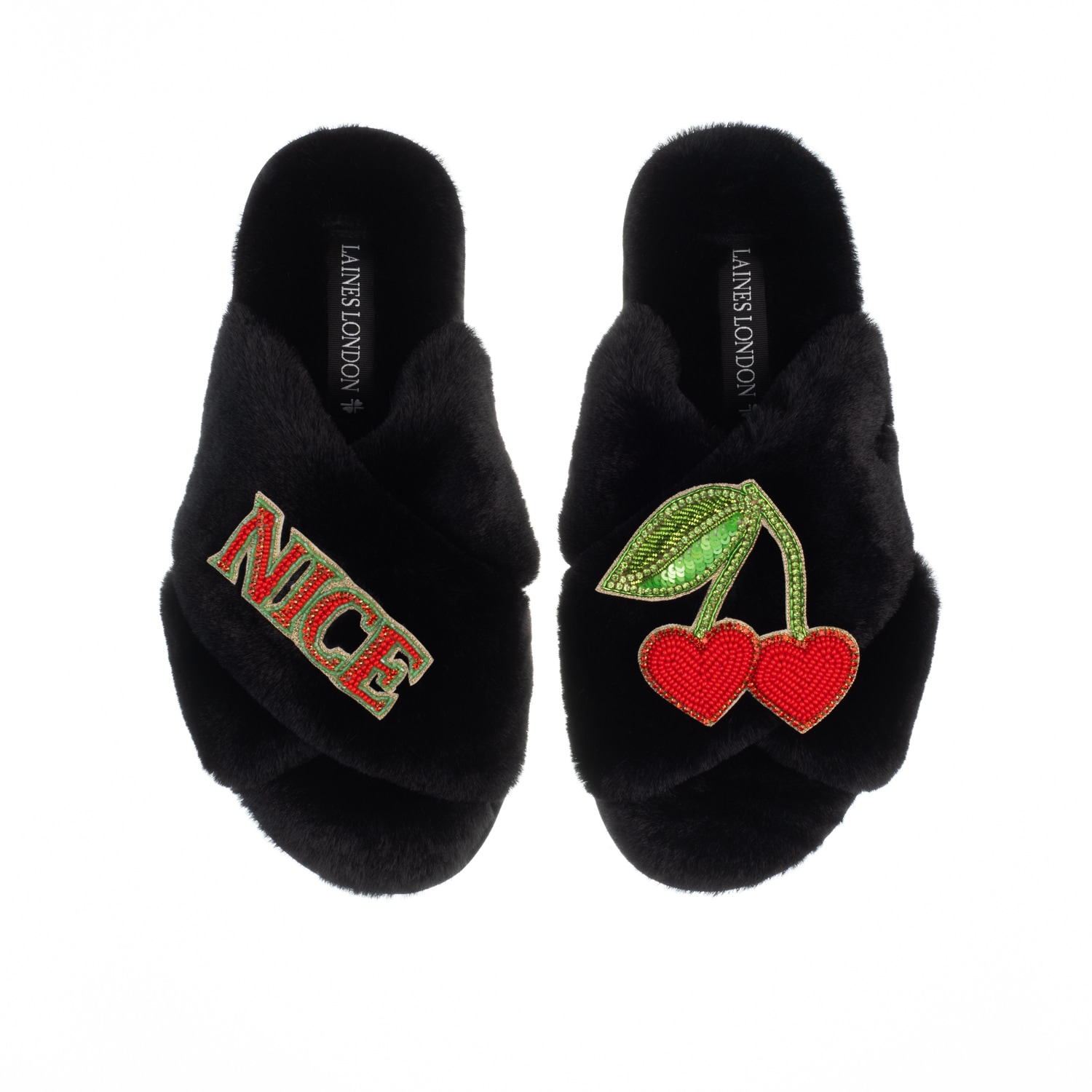 Laines London Women's Classic Laines Slippers With Nice Cherries - Black In Black