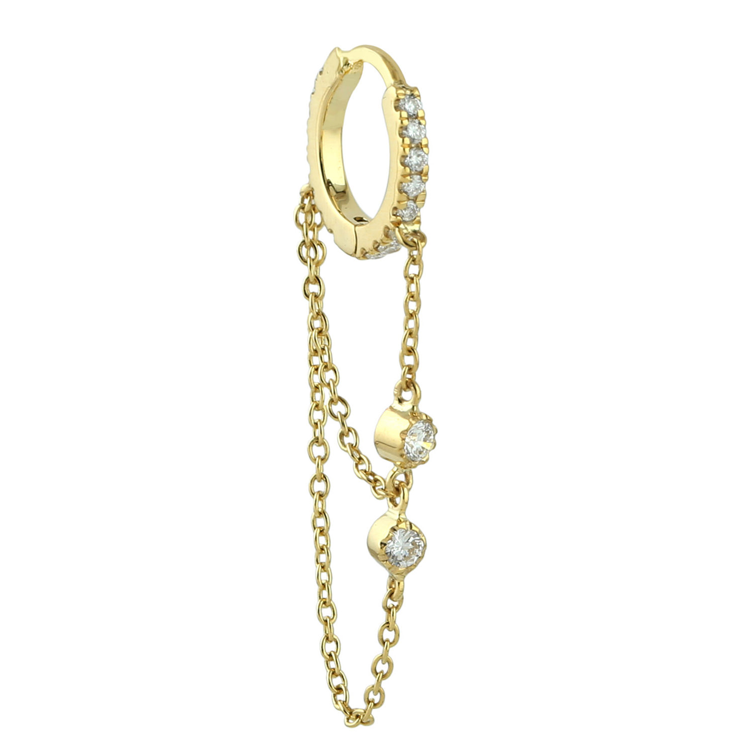 Women’s Gold / White 18K Solid Gold In Micro Pave Diamond Double Chain Hoop Huggies Single Earring Artisan