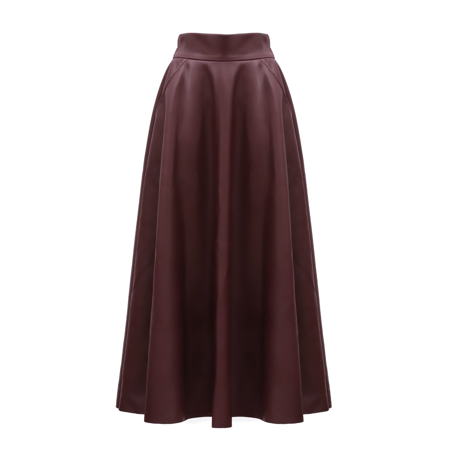 Women's Red Full Flare High Waist Faux Leather Skirt - Burgundy | Extra Small | Julia Allert