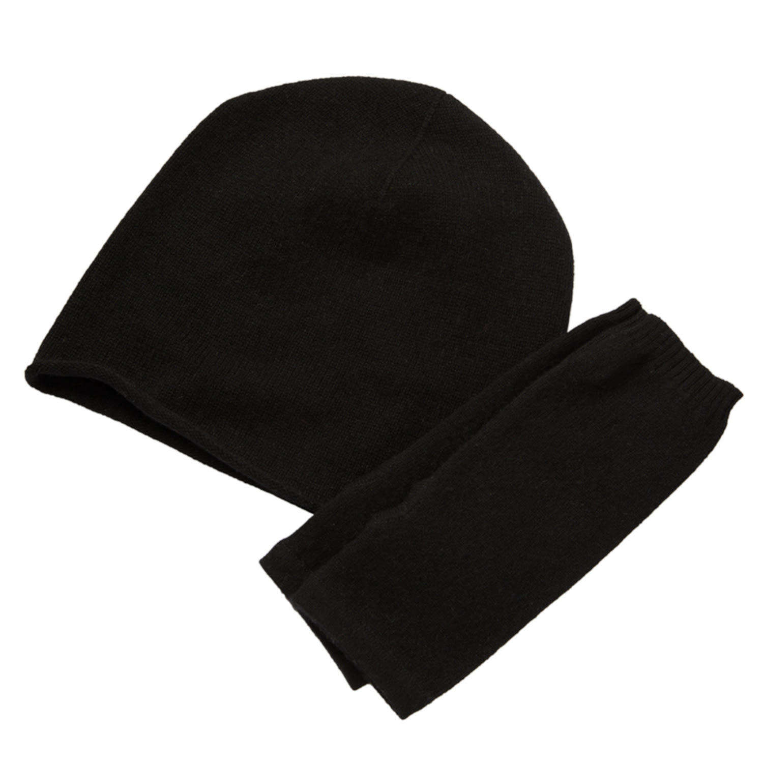 Women’s Cashmere Black Beanie & Wrist Warmer Set One Size Cove