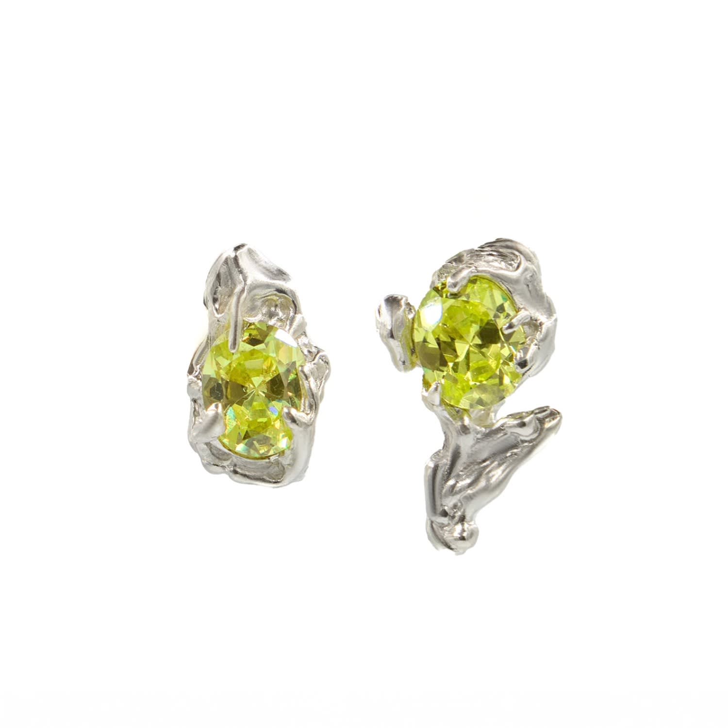 Ten Antennas Women's Green / Silver Twin Silver Earrings With Zirconia Stone