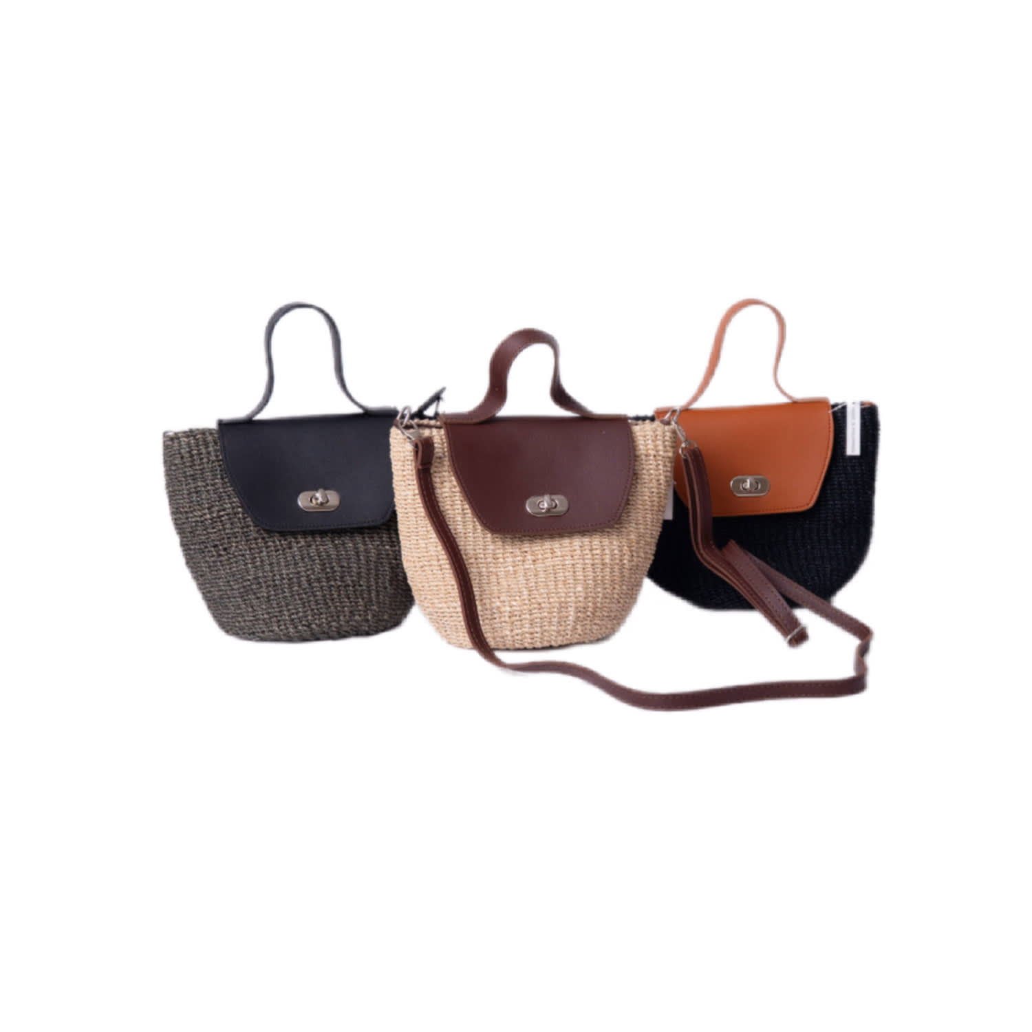 Women's Black / Brown Mini Abaca Cross Over Bag | Yumi Weaves