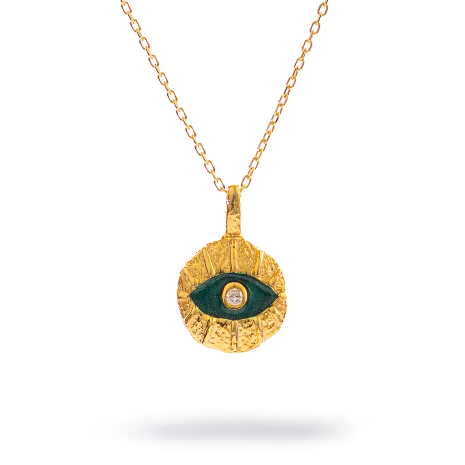 Ebru Jewelry Women's Gold / Green Emerald Soul Evil Eye Gold Necklace - Green In Multi