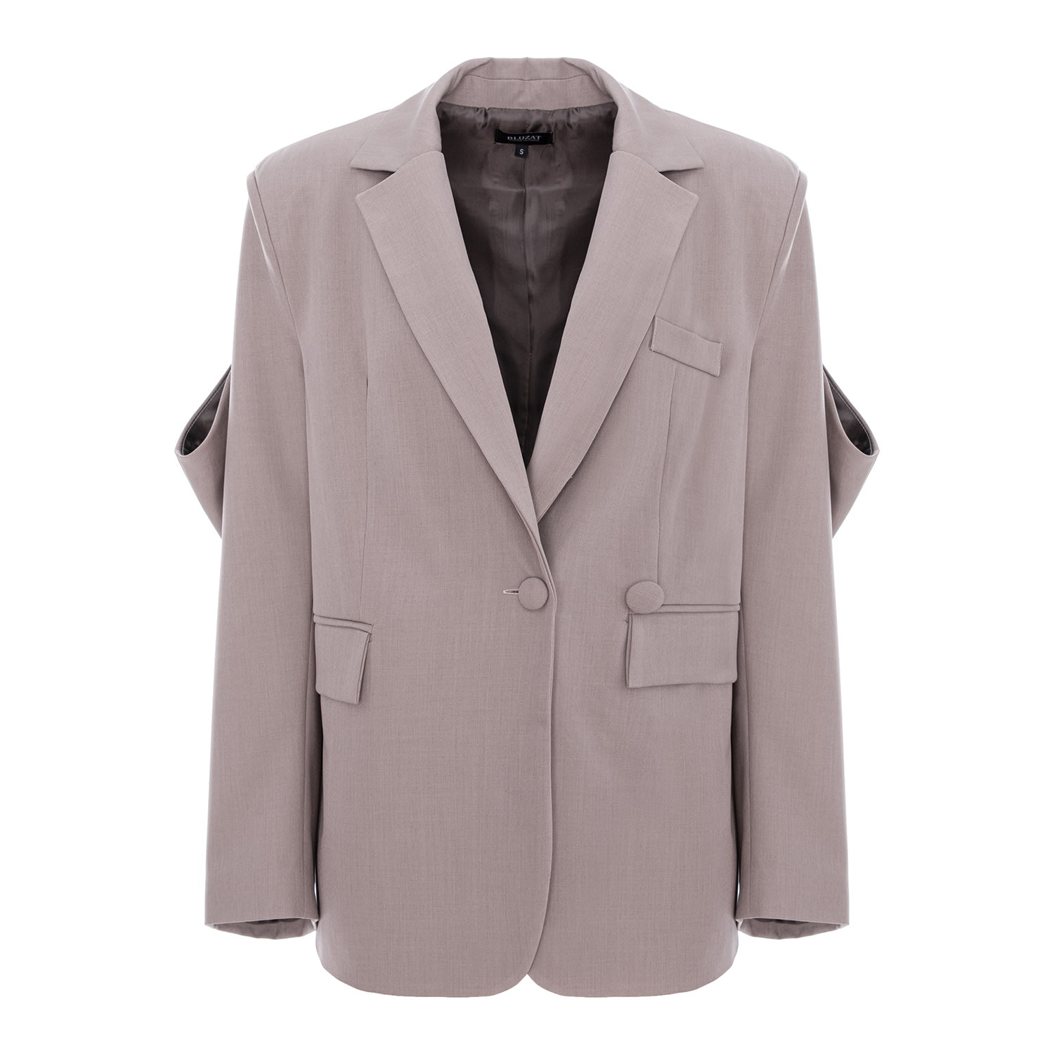 Women's Neutrals Beige Cut-Out Sleeves Blazer | Medium | Bluzat