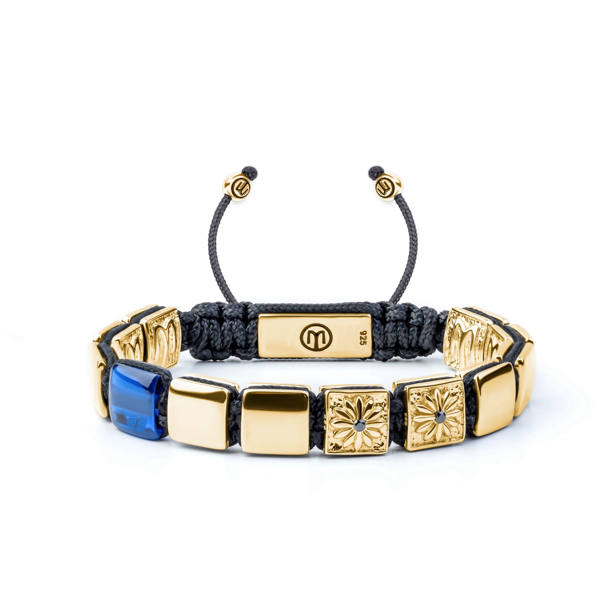 Mahigan Women's Blue / Black / Gold Flat-bead Macrame Bracelet With Blue Sapphire In Gold- The Innovator