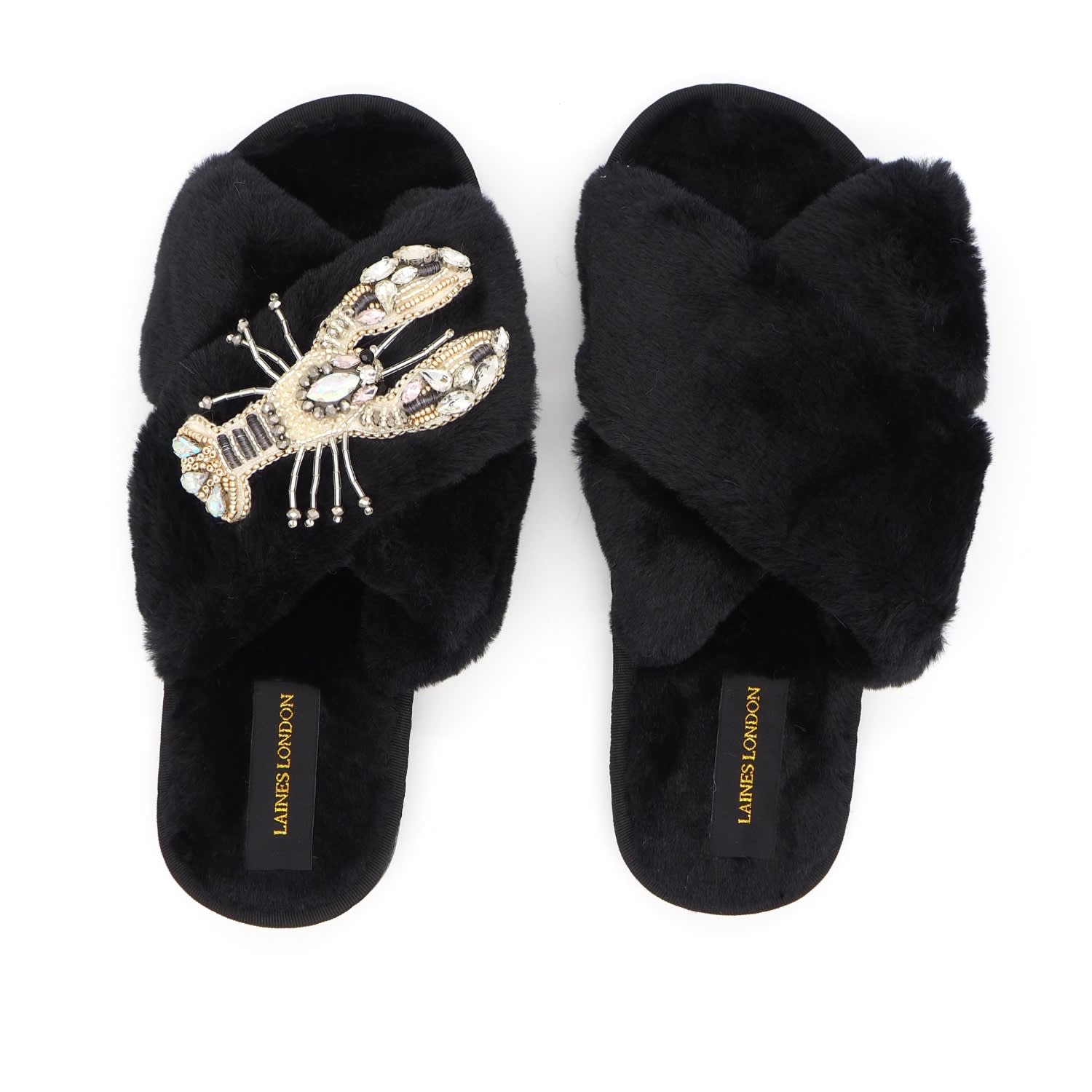 fluffy slippers with brooch