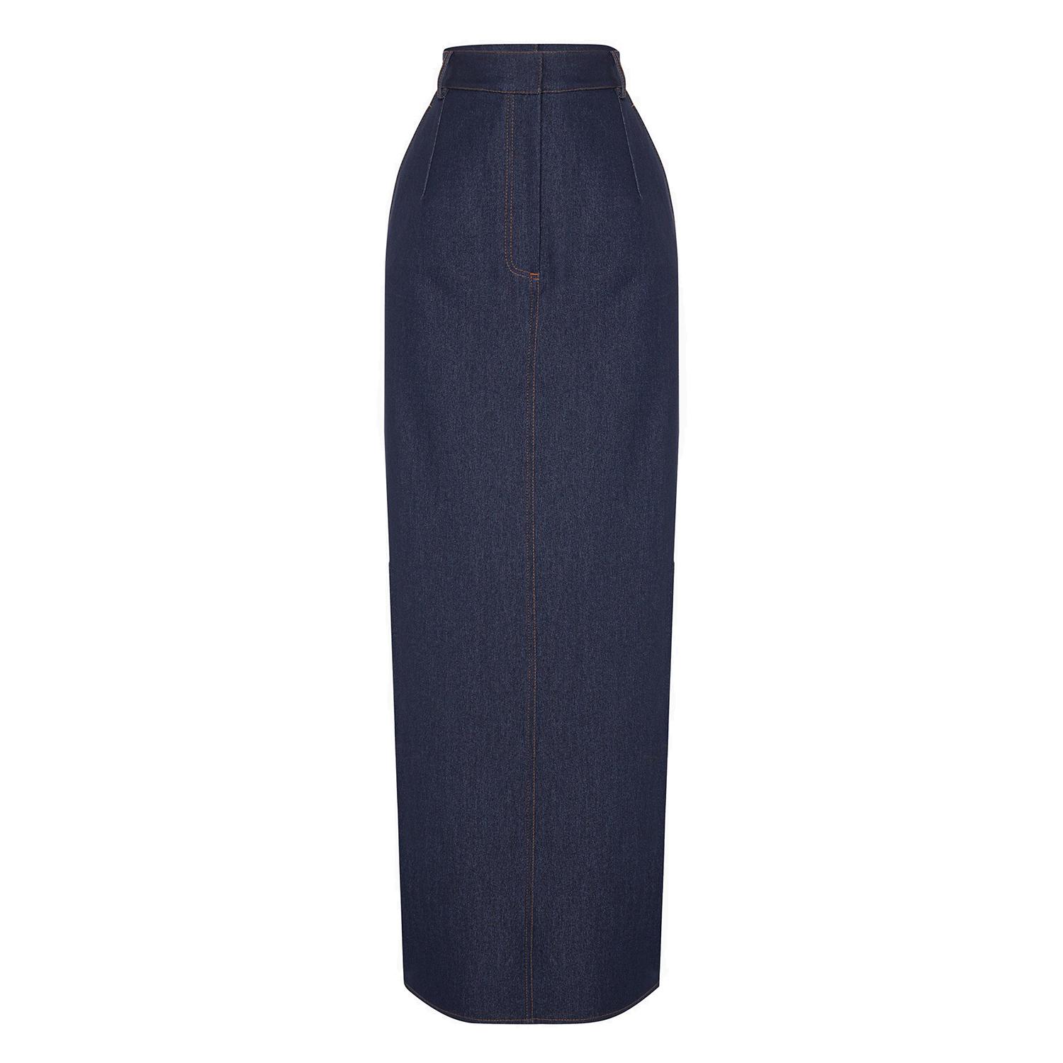 Women’s Blue Slit Detailed Long Denim Skirt Xxs Rue Les Createurs