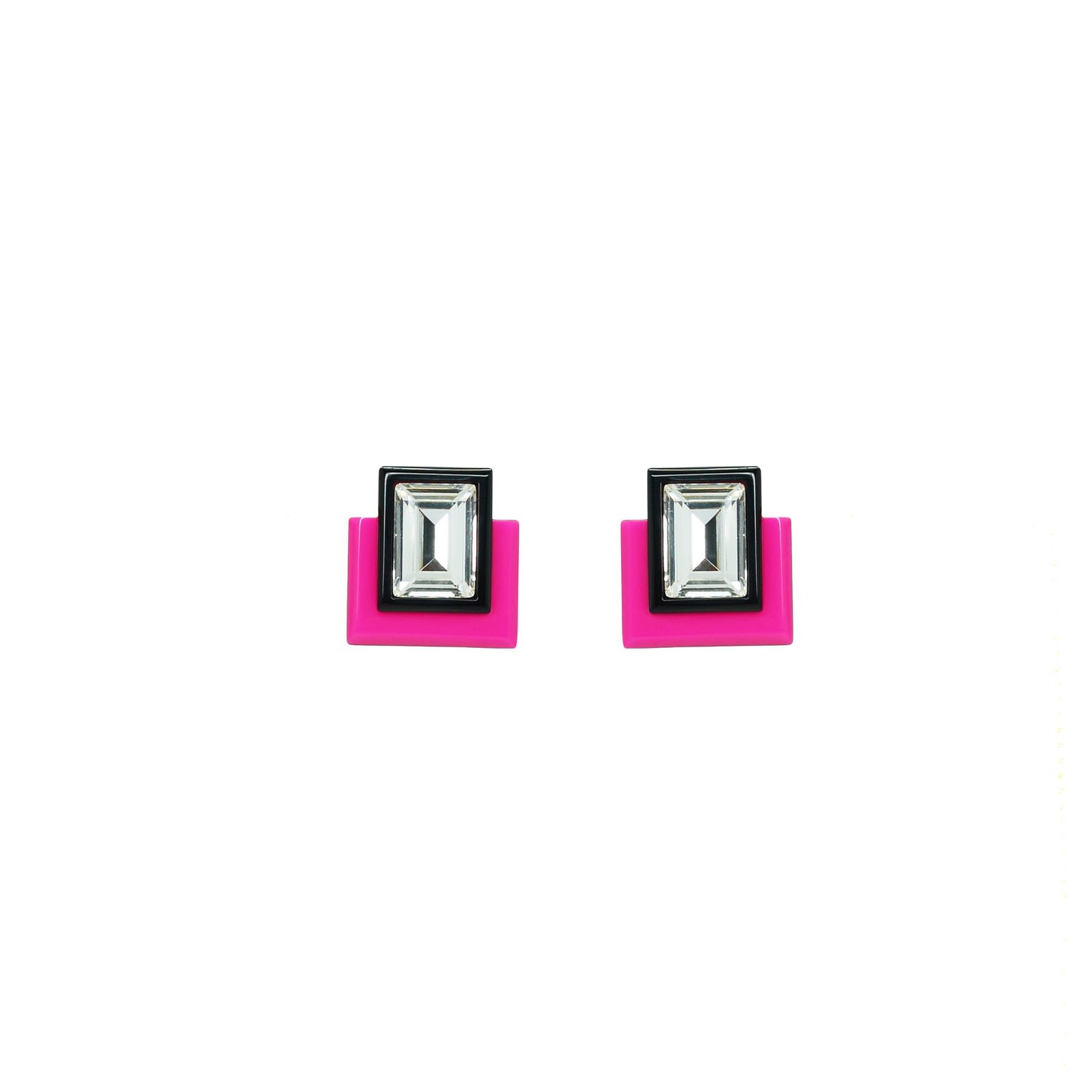 Gissa Bicalho Women's Pink / Purple Handmade Acrylic Earring S Deco Rectangular Cut-off Stone Pink