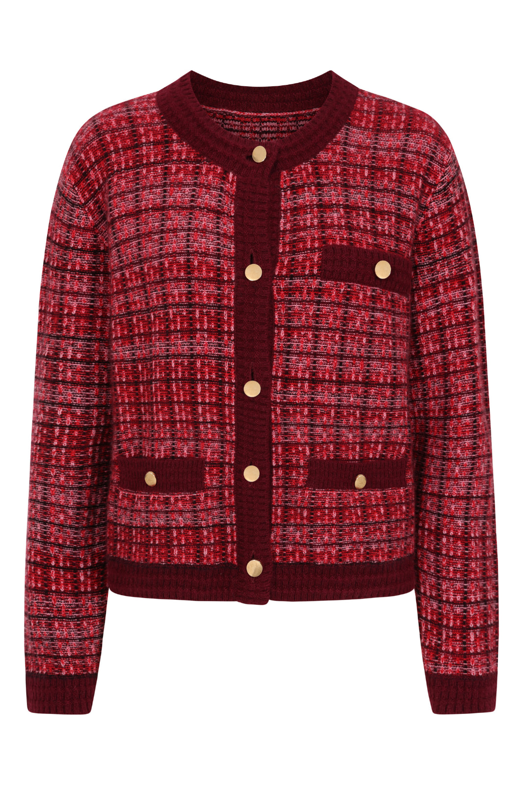 Loop Cashmere Women's Pink / Red Textured Cashmere Crew Jacket In Elegant Pink Check In Red