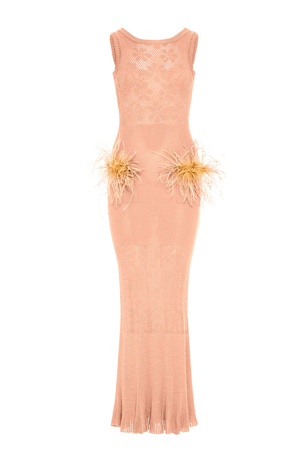Andreeva Vanilla Apricot Knit Dress With Feathers In Yellow/orange