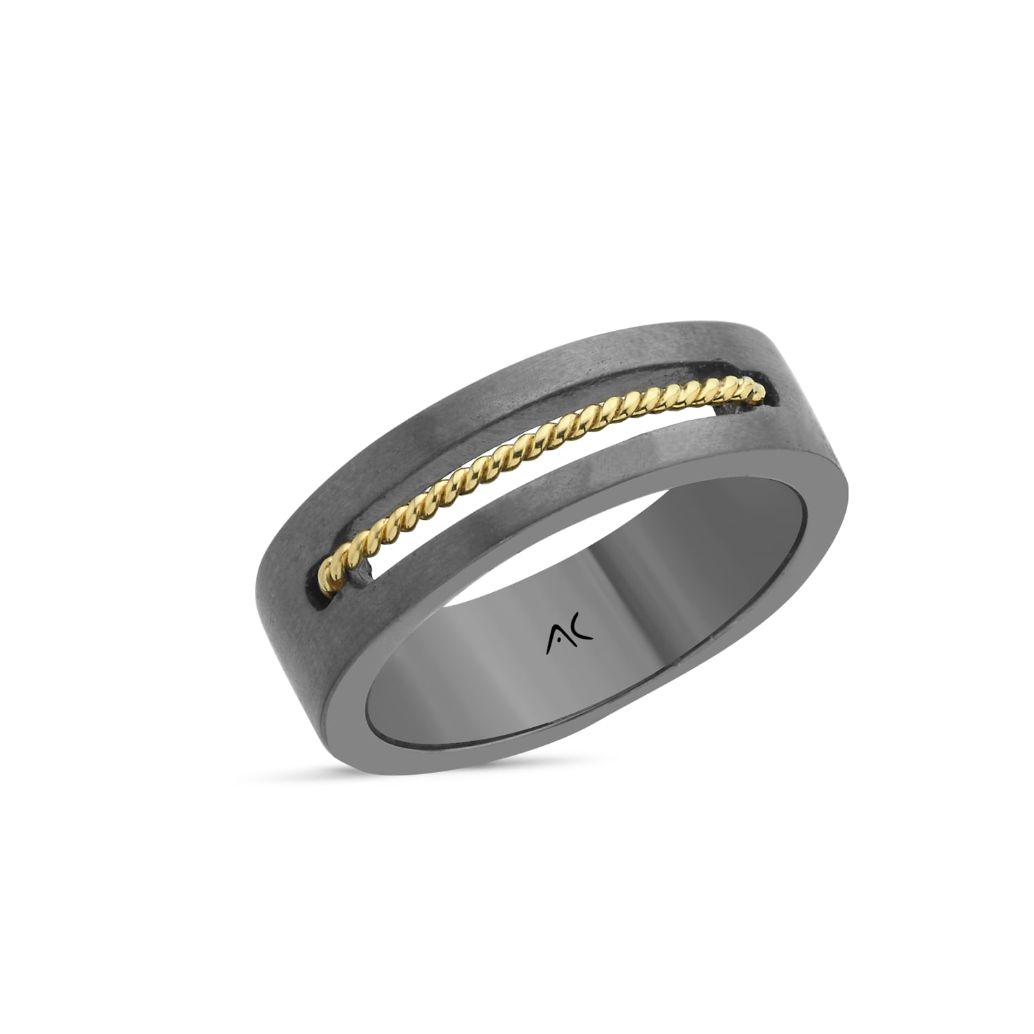 Aleyna Cebeci Jewelry Men's Gold / Black Sterling Silver Ring With Gold Twist & Black Rhodium
