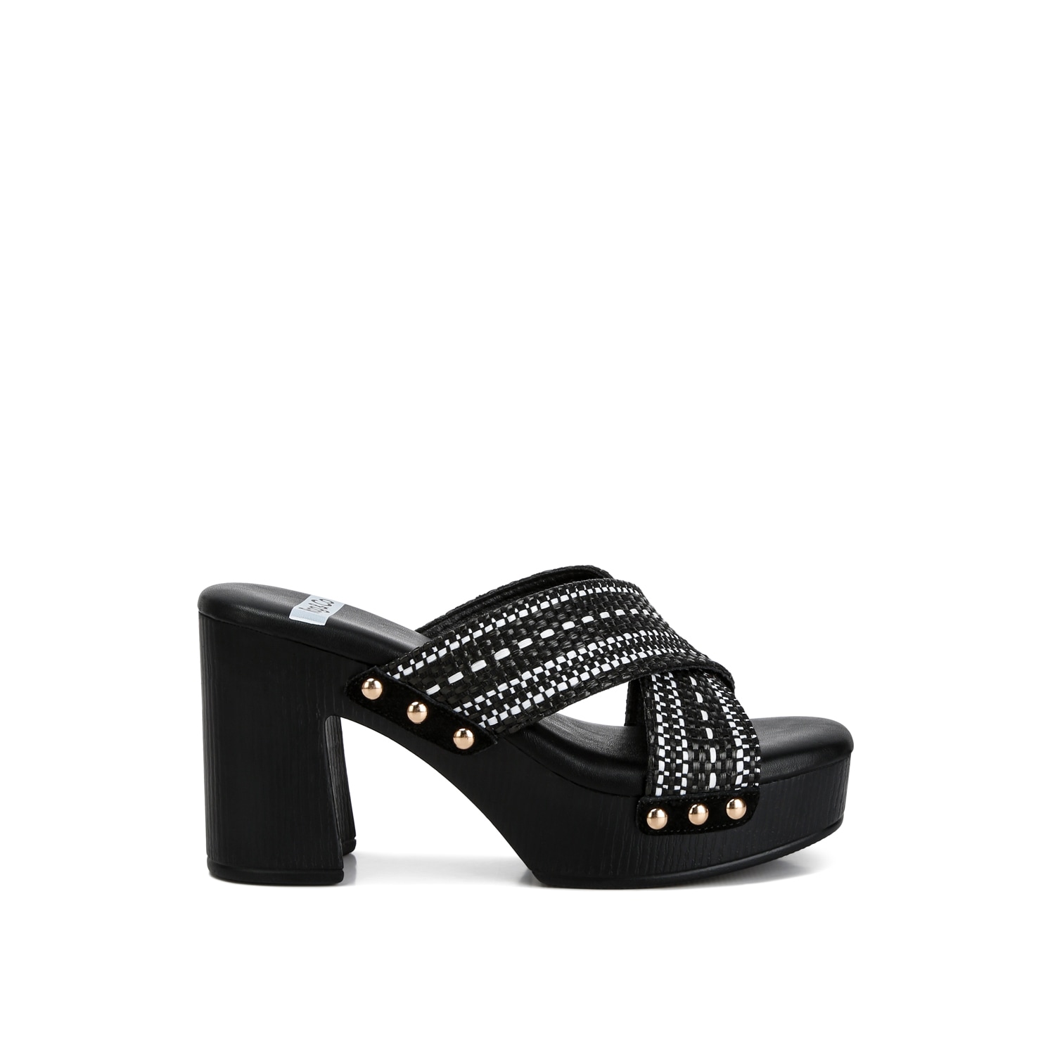 Rag & Co Finley Raffia High Block Heel Clogs In Black In Black