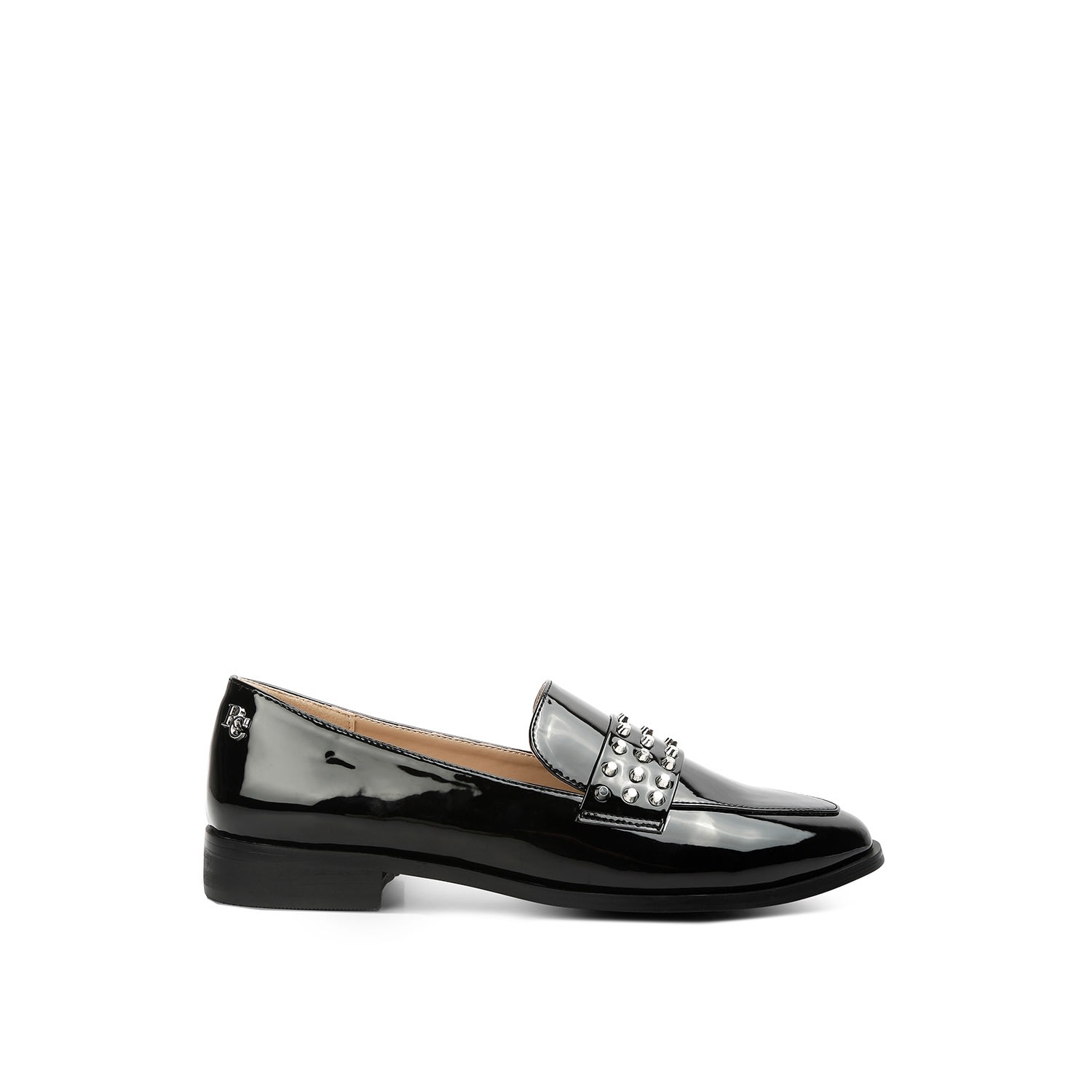Rag & Co Meanbabe Semicasual Stud Detail Patent Loafers In Black In Black