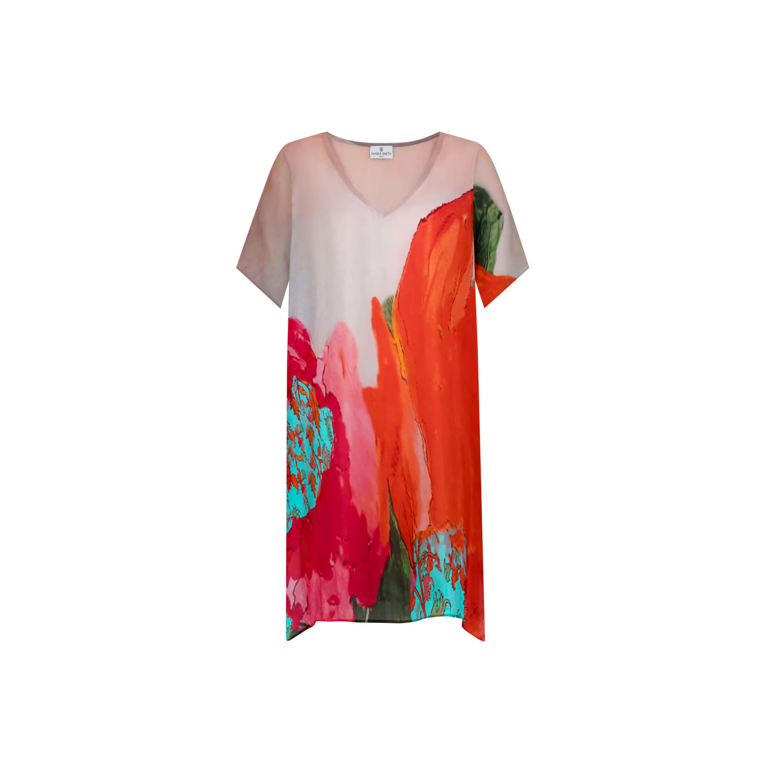 Dhara Sheth Dubai Women's Coral Mirage Floral Printed Sheer Short Kaftan
