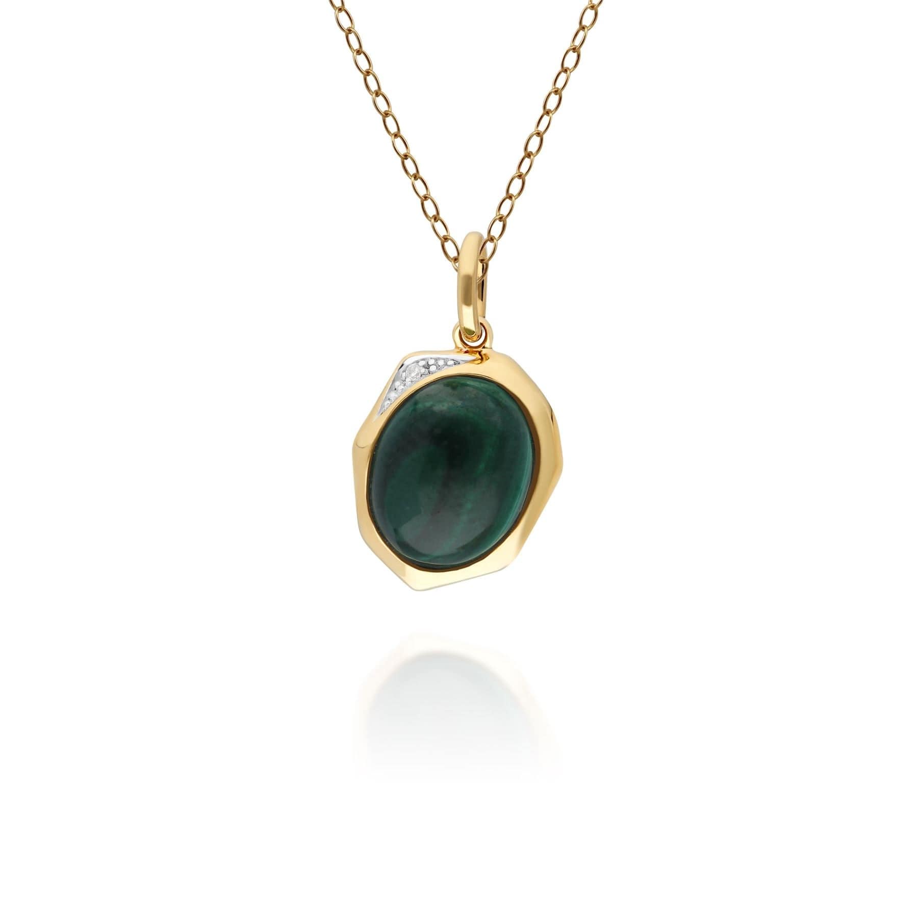 Women’s Green Irregular Malachite & Diamond Pendant In Gold Plated Silver Gemondo