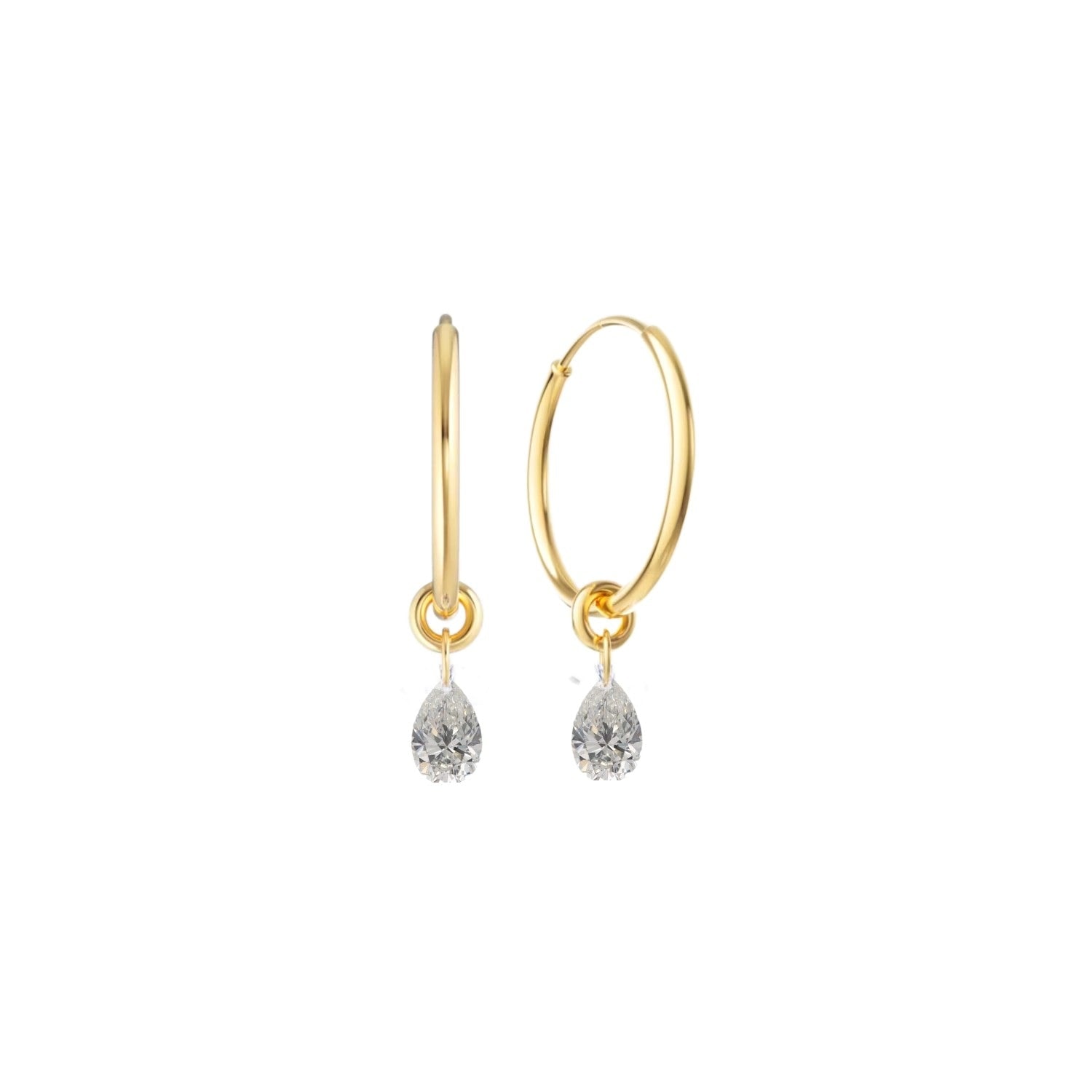Lily Flo Jewellery Women's Gold Comet Rise Floating Pear Cut Hoop Earrings