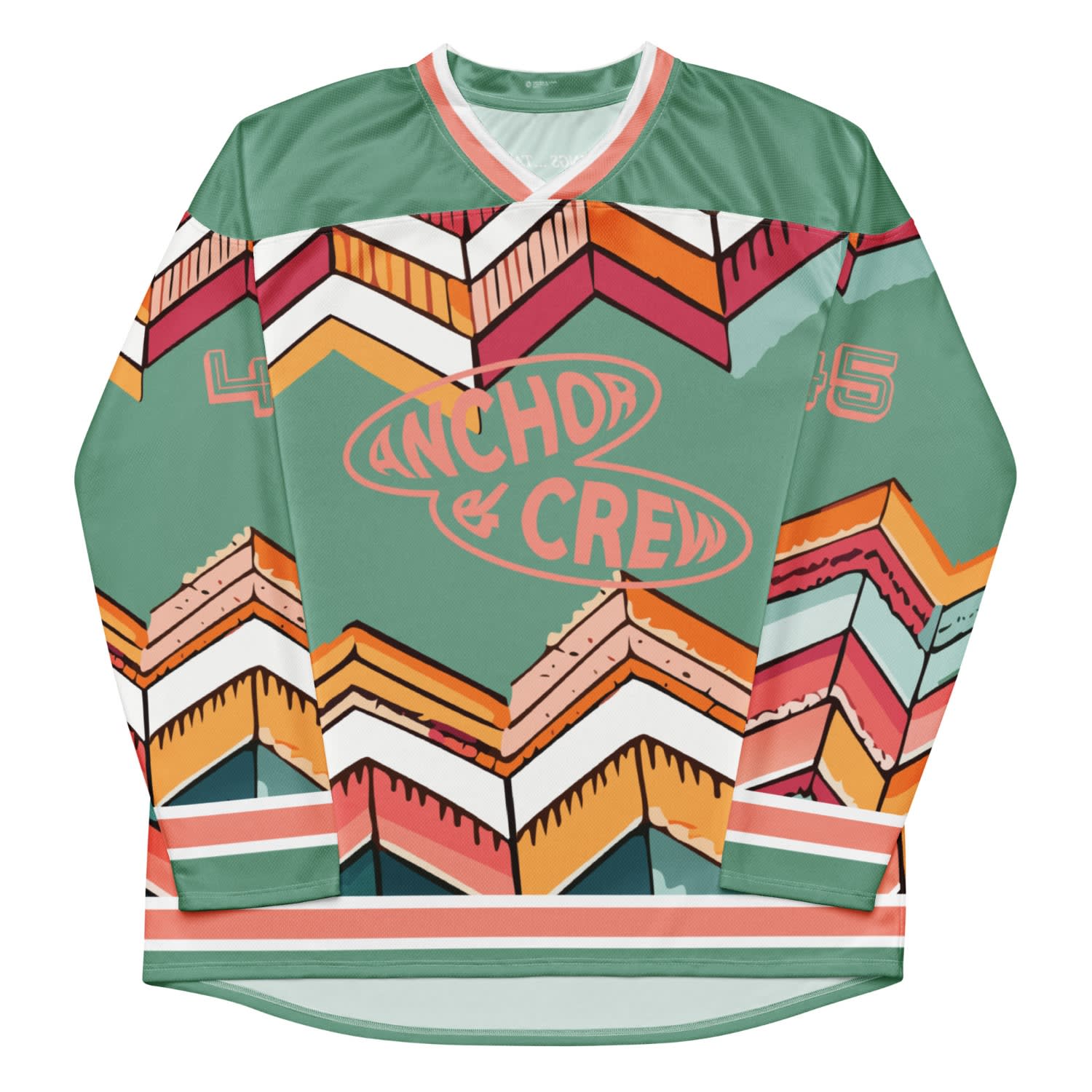 Anchor & Crew Green Vibrant Motif Pattern Recycled Fabric Hockey Jersey - Women In Green
