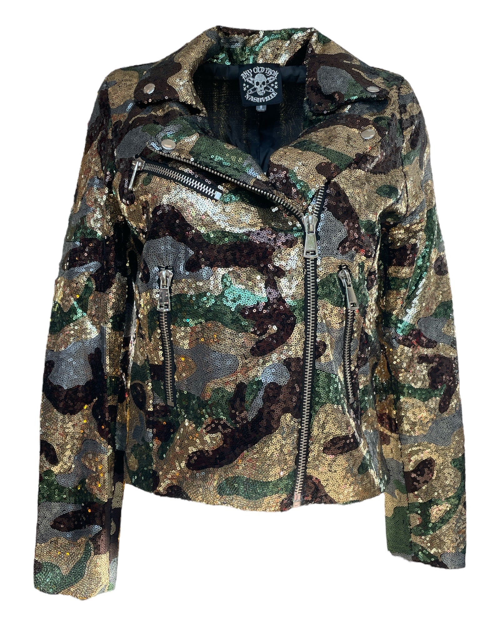 Women’s Gold / Green / Black Any Old Iron Camo Moto Jacket S