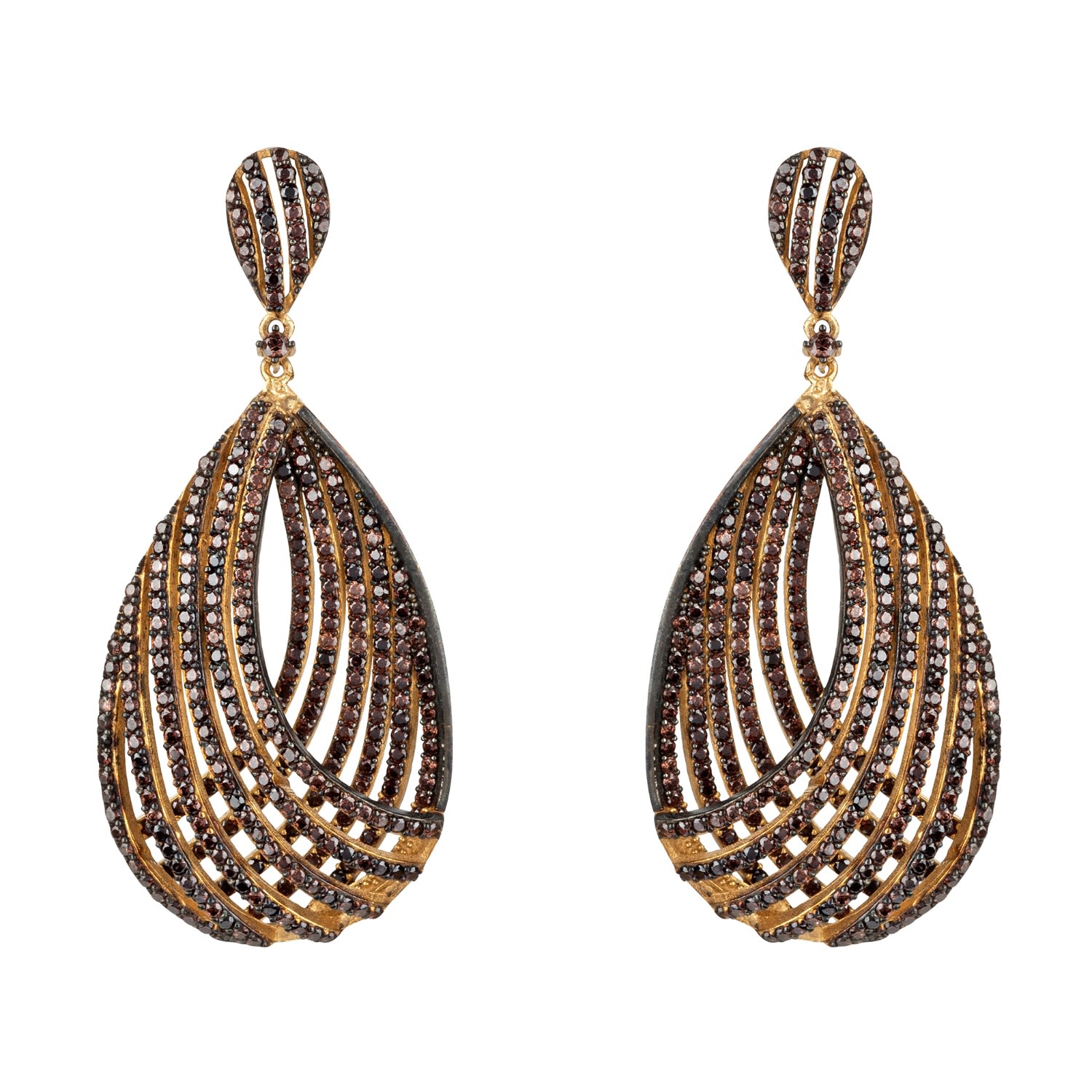 Women’s Brown / Gold Vortex Teardrop Earrings Chocolate Cz Latelita