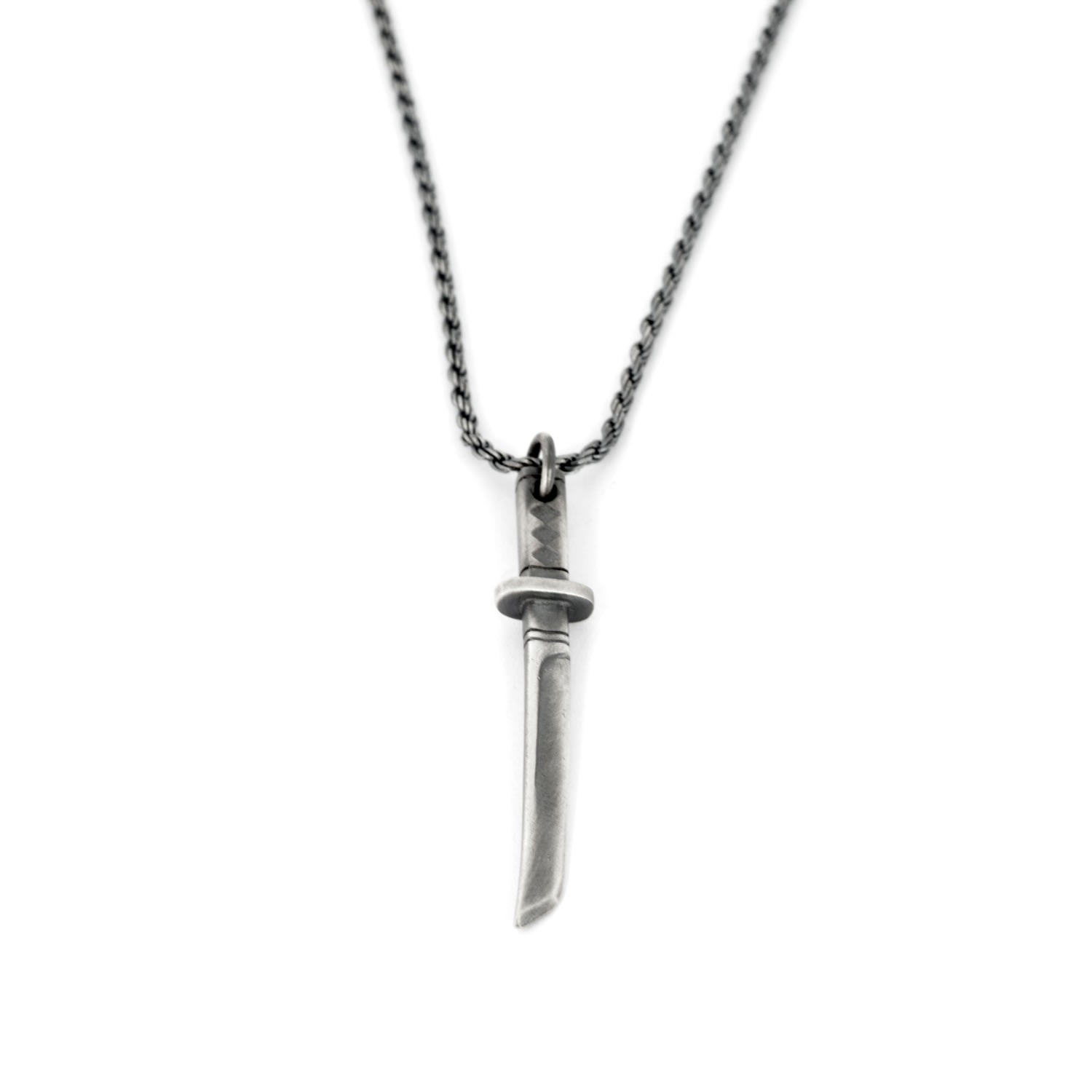 Men’s Silver Samurai Sword Pendant Necklace Tomerm Jewelry