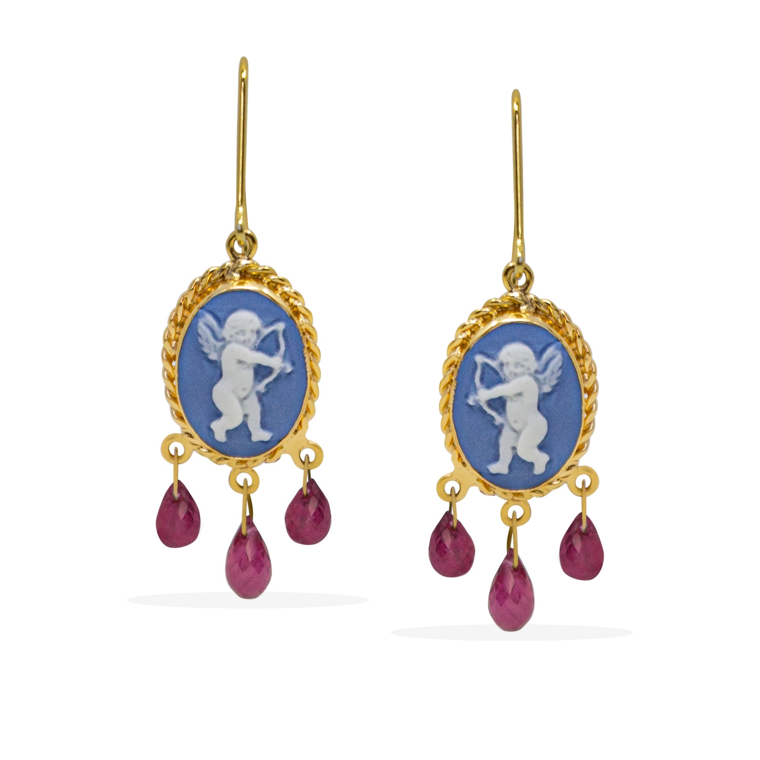 Women’s Blue / Gold / Red Cupido Sky Blue Cameo And Garnet Earrings Vintouch Italy