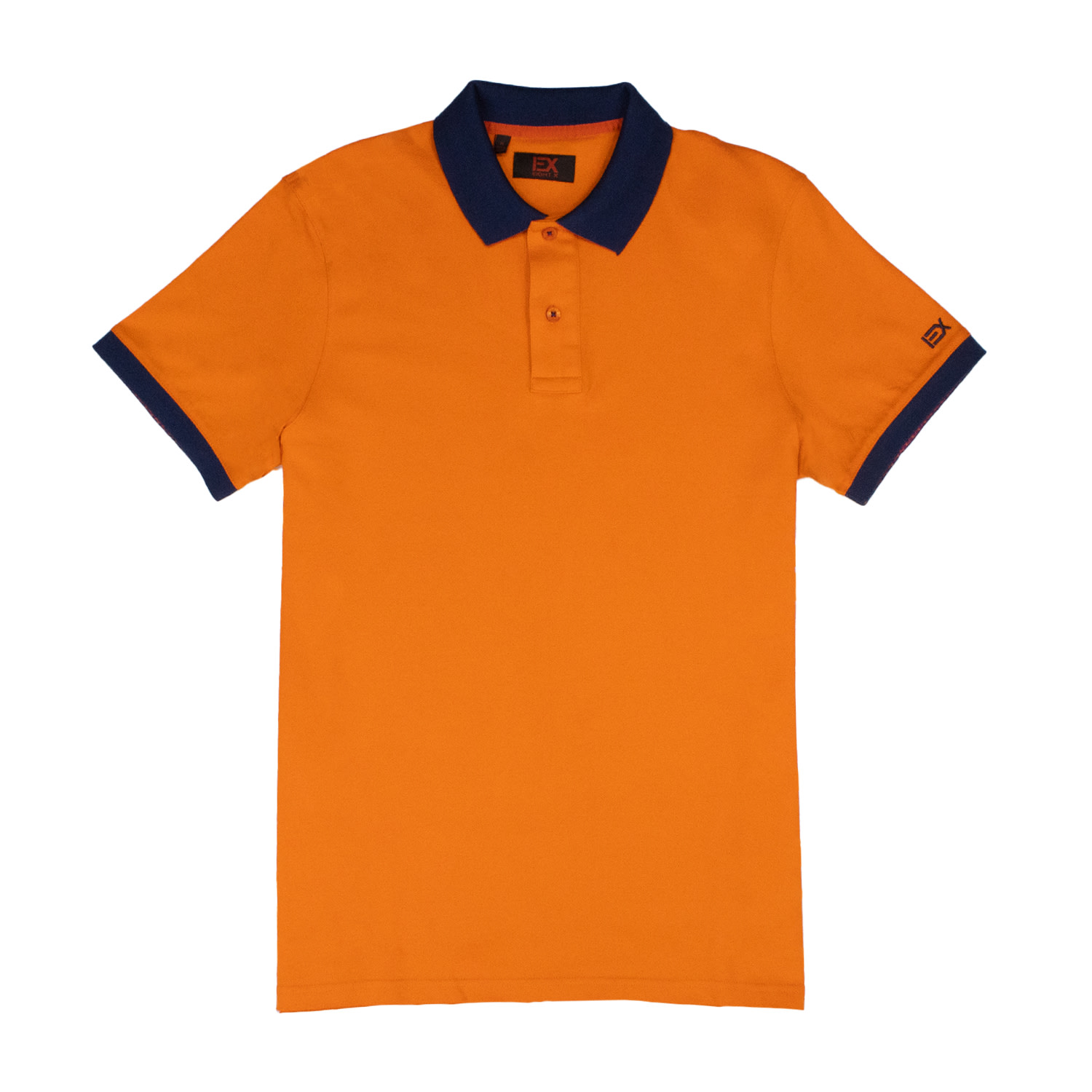 Eight X Men's Orange Polo With Double Sided Navy & Purple Grid Print Collar In Orange