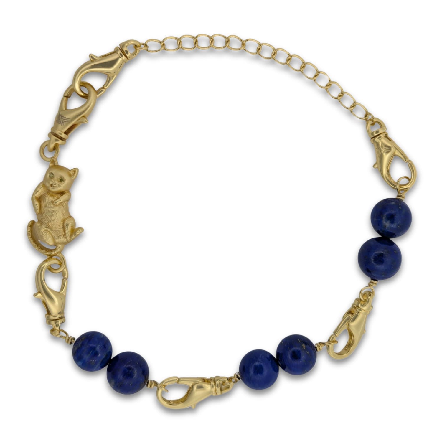 Men's Gold / Blue Cat Convertible Lapis Bracelet Bag Charm Medium | Frenvyrn
