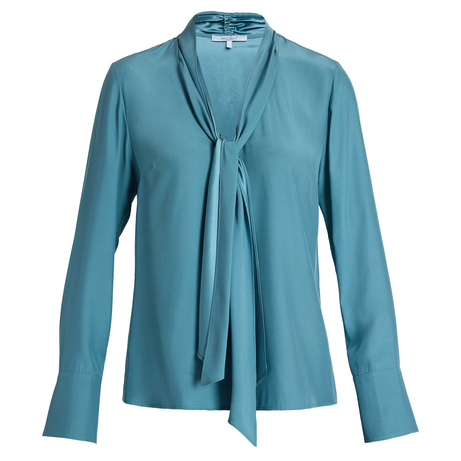 Santorelli Women's Blue Amanda Silk Long Sleeve Tie Neck Blouse