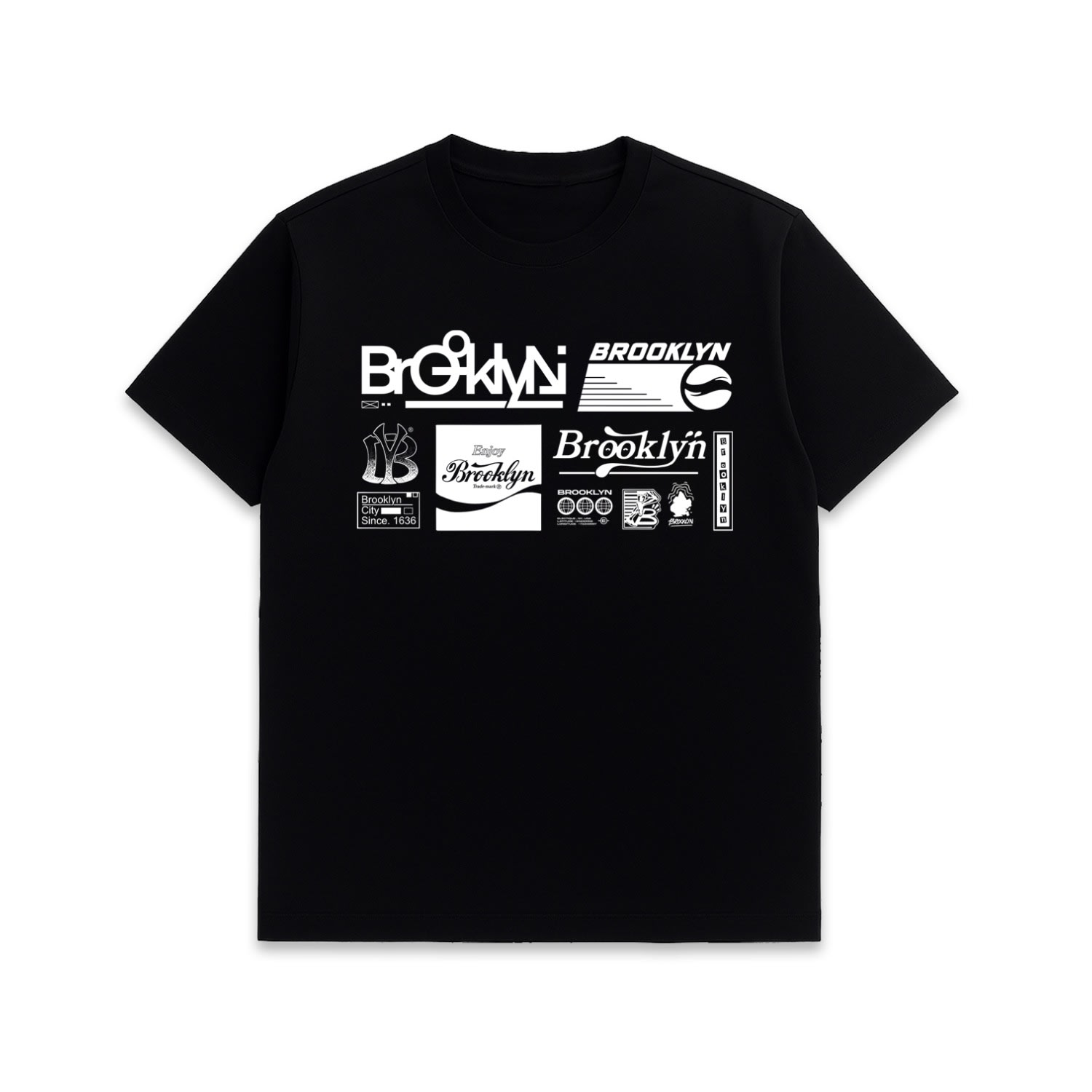 Éclectique Men's Black Brooklyn Logos Graphic T-shirt