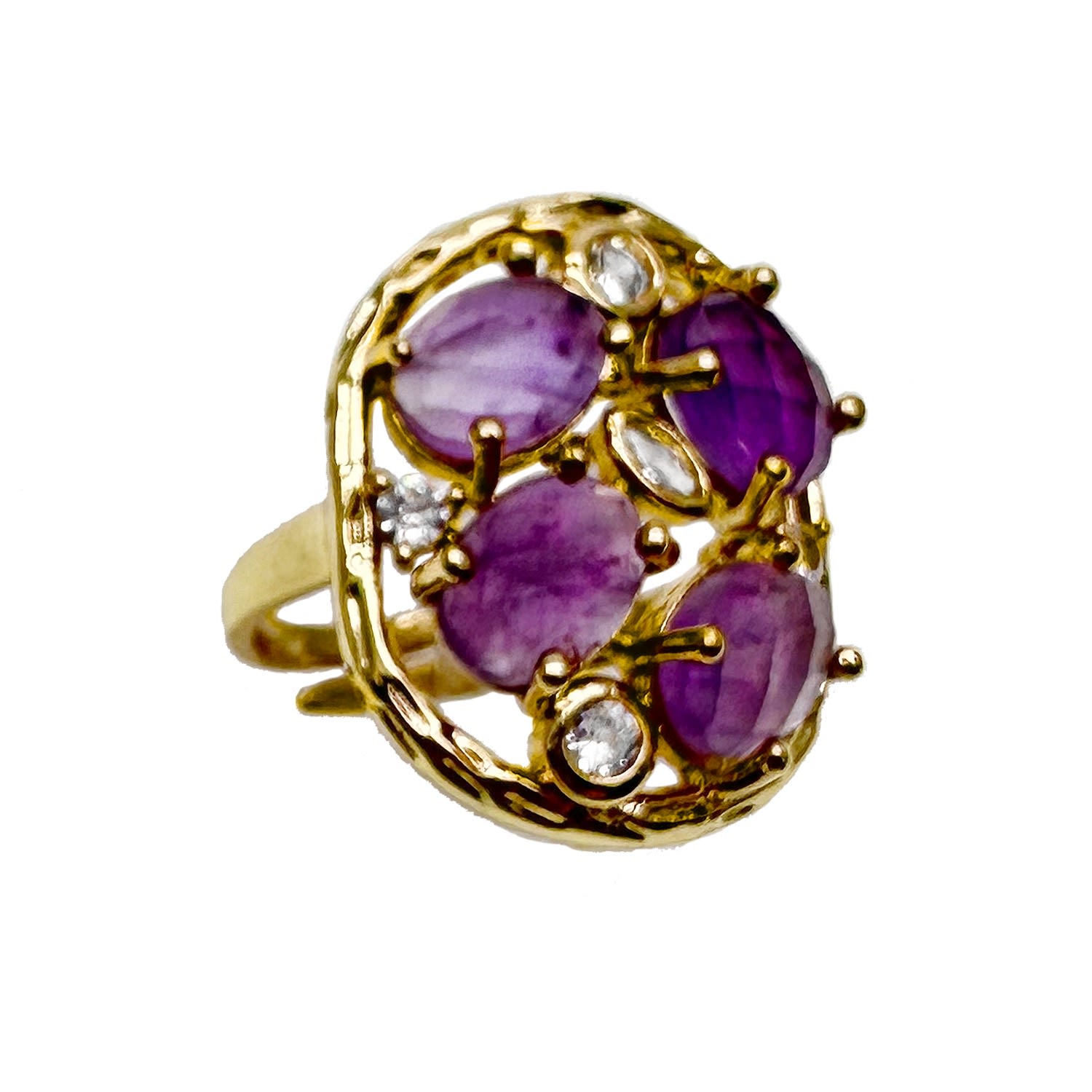 Farra Women's Pink / Purple Amethyst Stone Setting Statement Ring In Multi