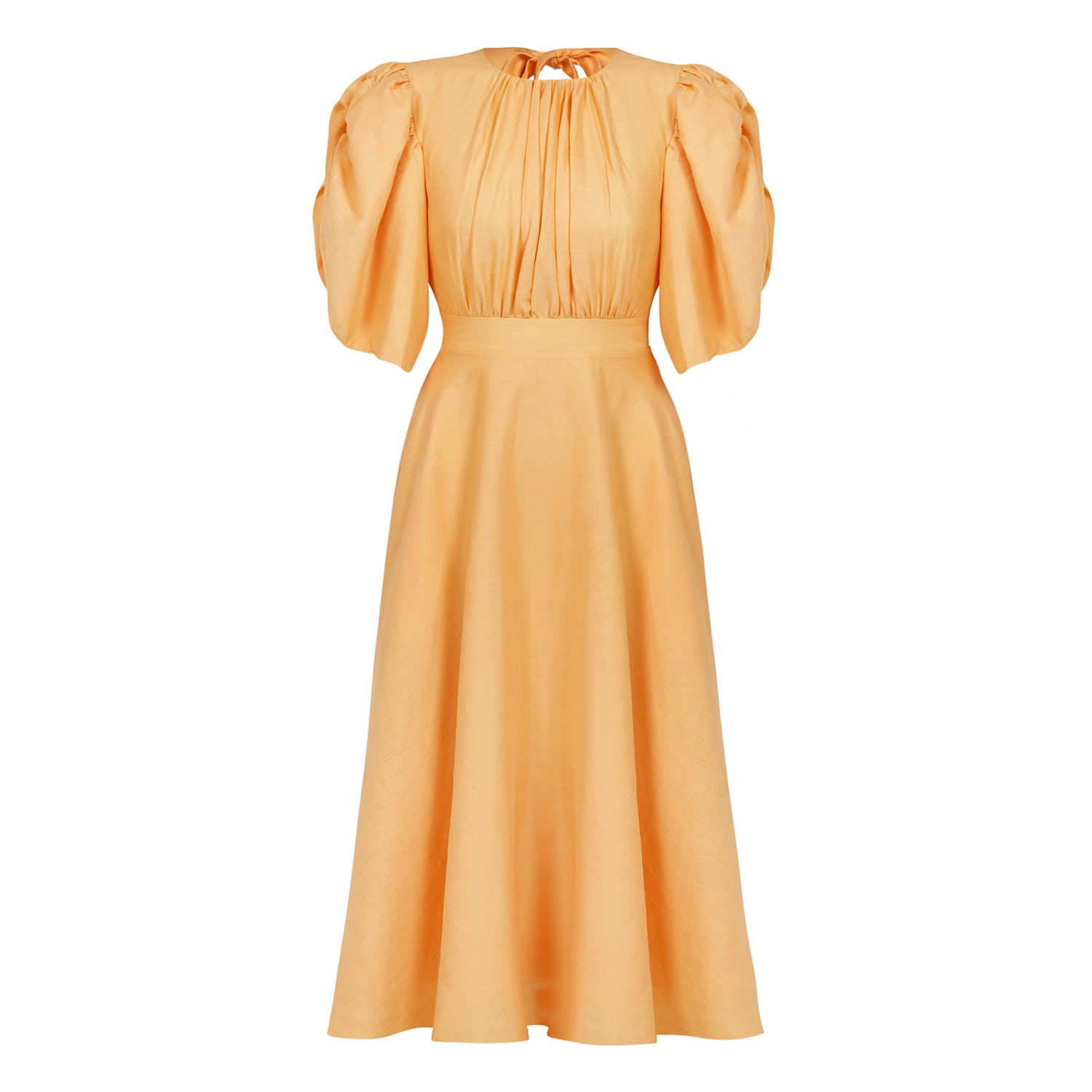 Women’s Yellow / Orange Drawstring Detailed Linen Mid-Length Dress Small Avenue 8