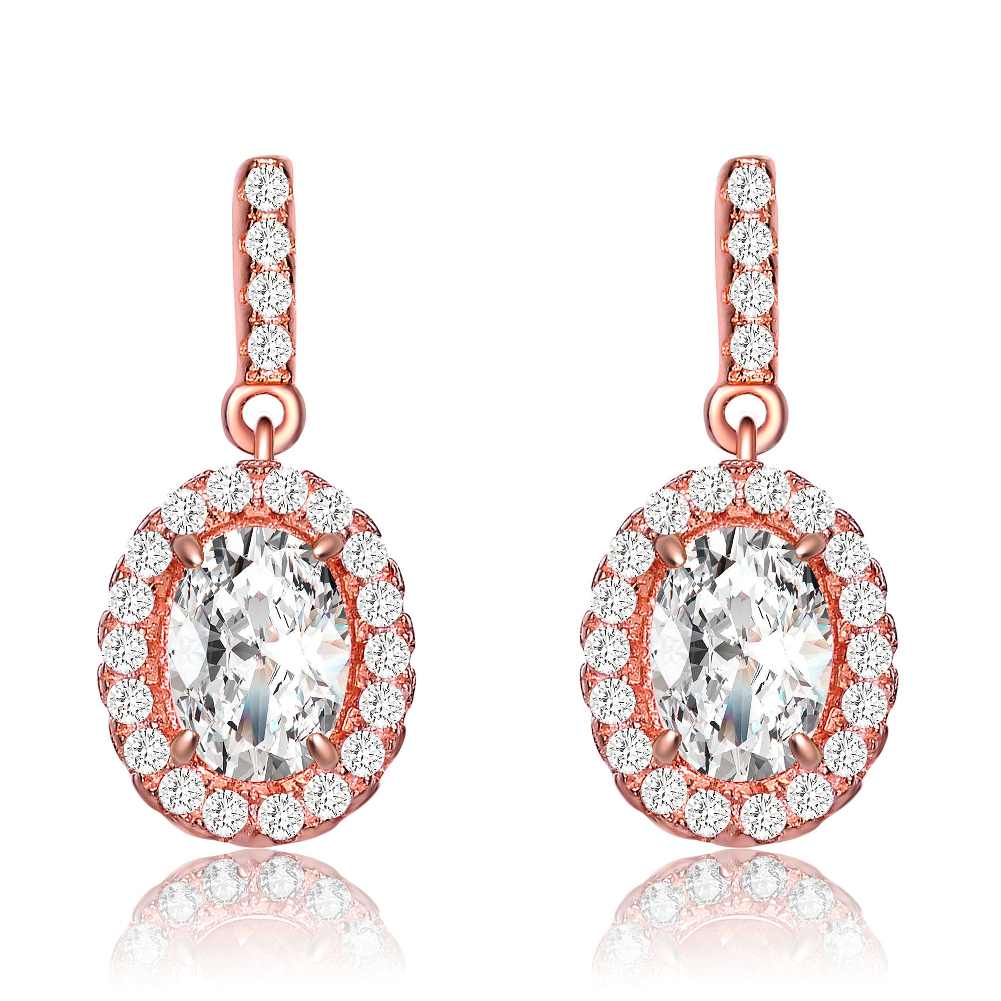 Genevive Jewelry Women's White / Rose Gold Rose Gold Plated With Clear Cubic Zirconia Dangle Earrings In Multi