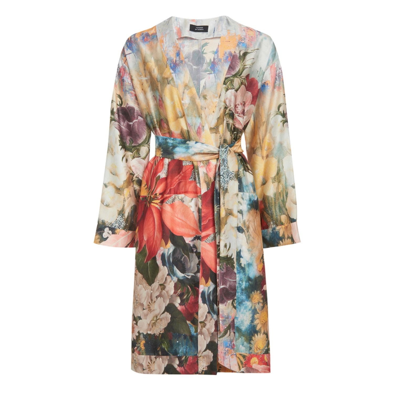 Terese Sydonna Women's Silky Magnolia Print Long Robe With Belt In Pink