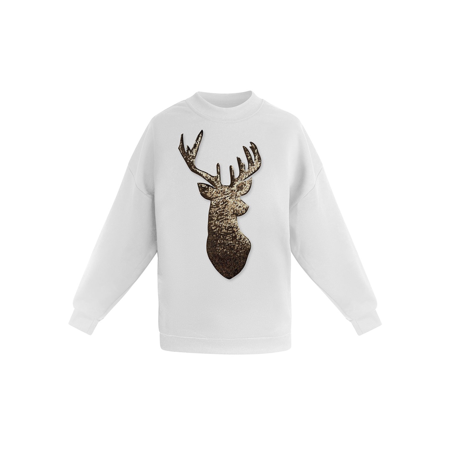 Toma Women's White / Gold Gold Reindeer Christmas Sequin White Sweatshirt