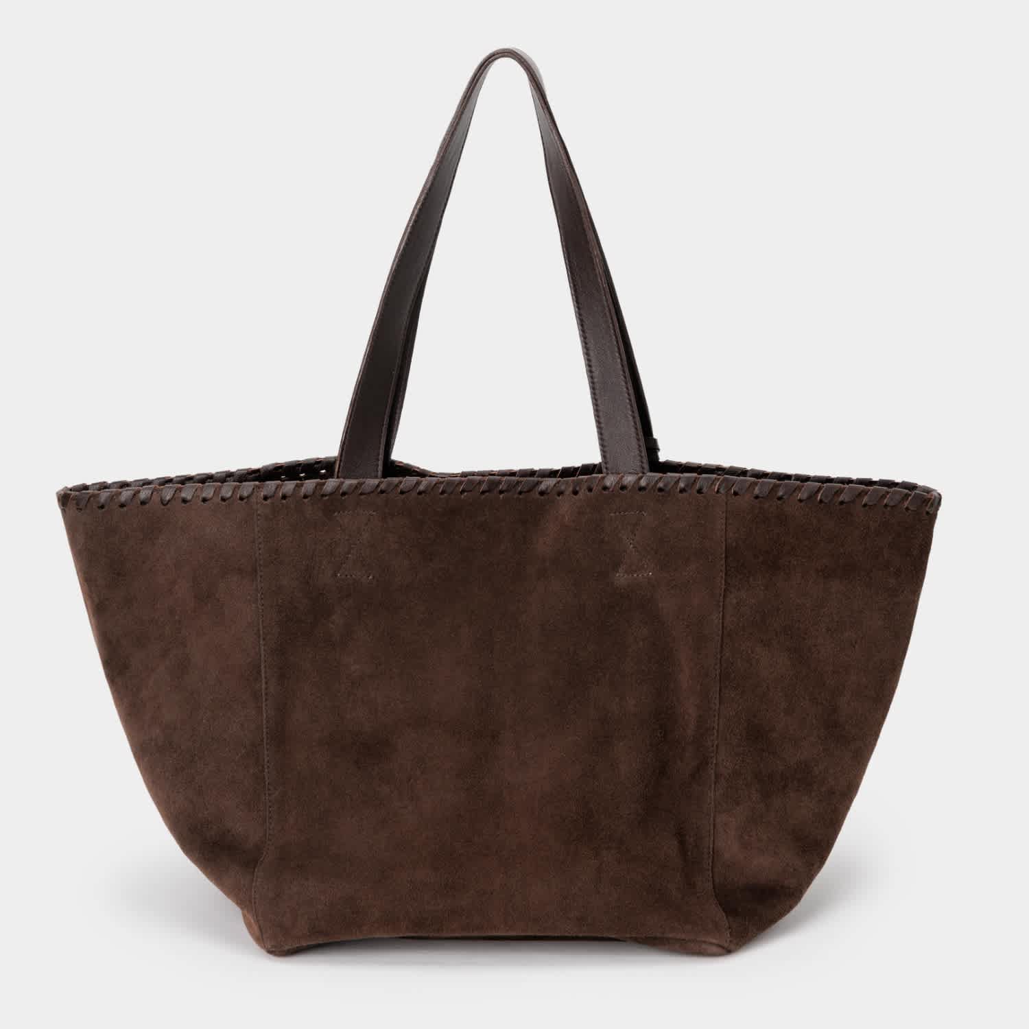Suede Tote Bag - Leather Trim & Tassel -Brown | JUAN-JO | Wolf