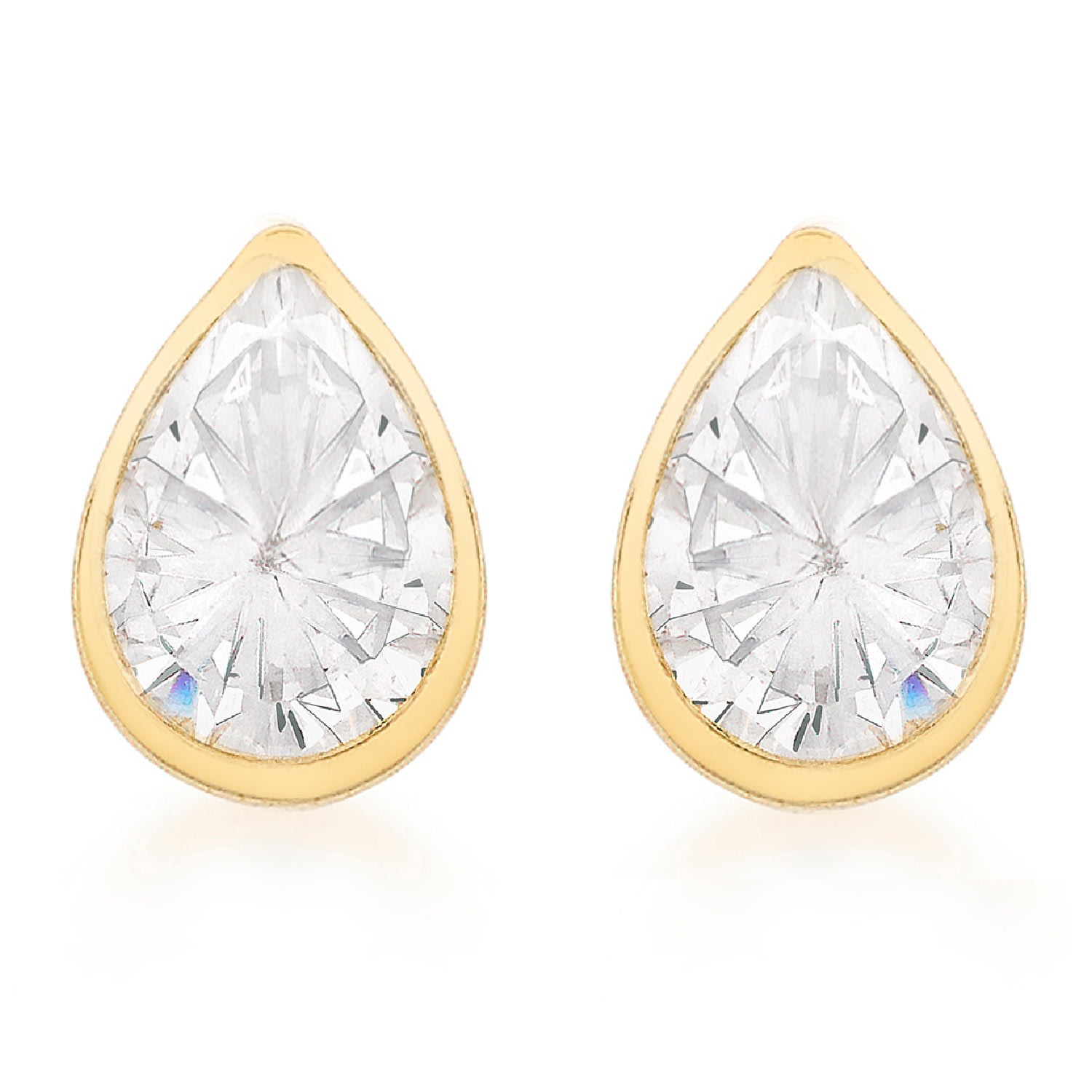 Posh Totty Designs Women's Teardrop Gold Stud Earrings With Cubic Zirconia In Gold