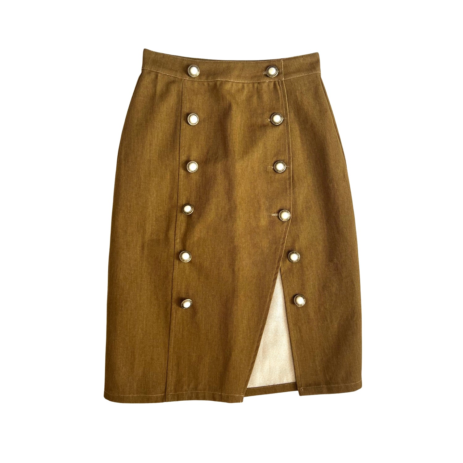 L2r The Label Women's Brown Majorelle Midi Skirt In Camel Denim In Brown