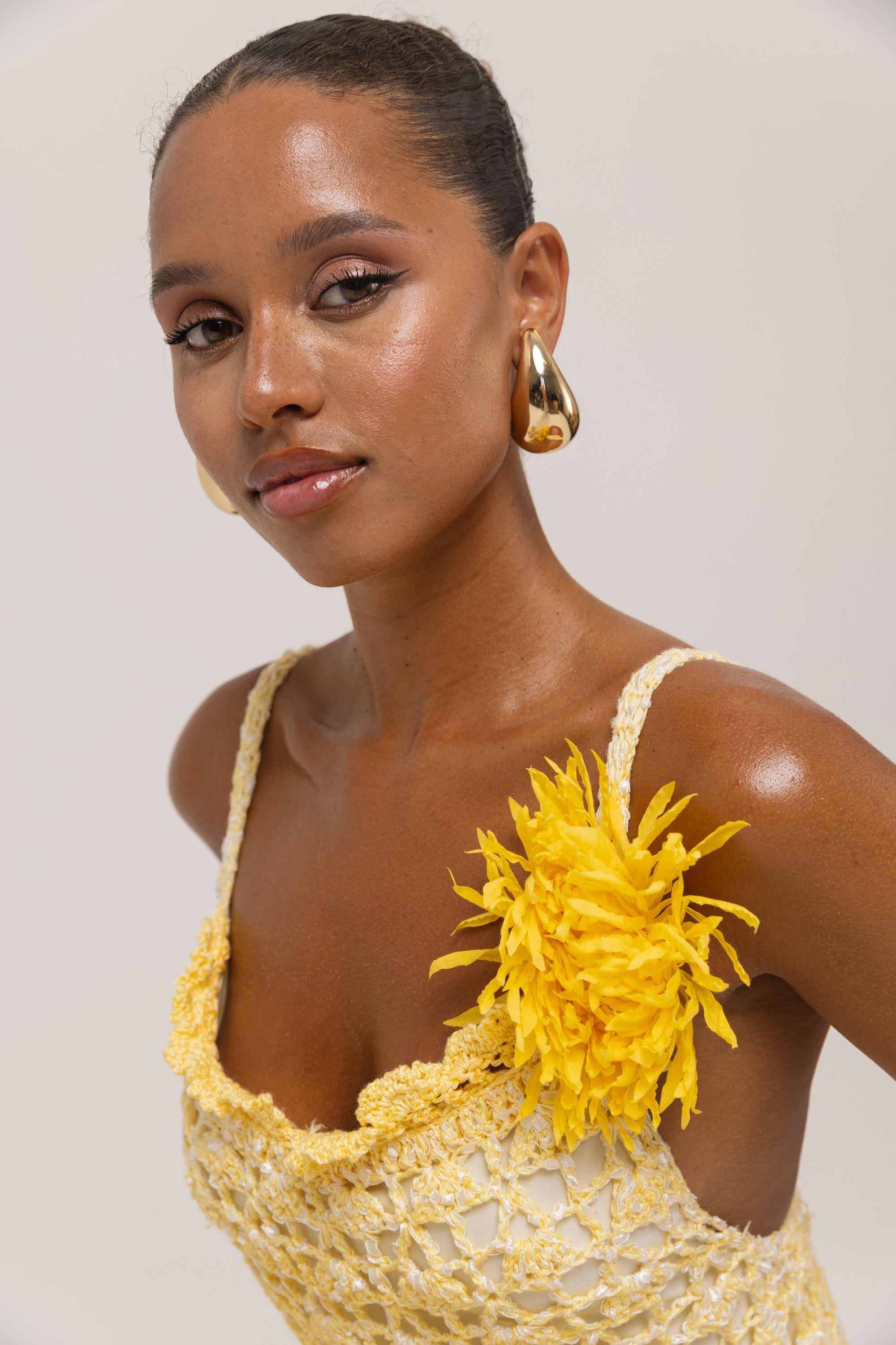 Butter Yellow Chrysanthemom Midi Handmade Crochet Dress | ANDREEVA | Wolf &  Badger
