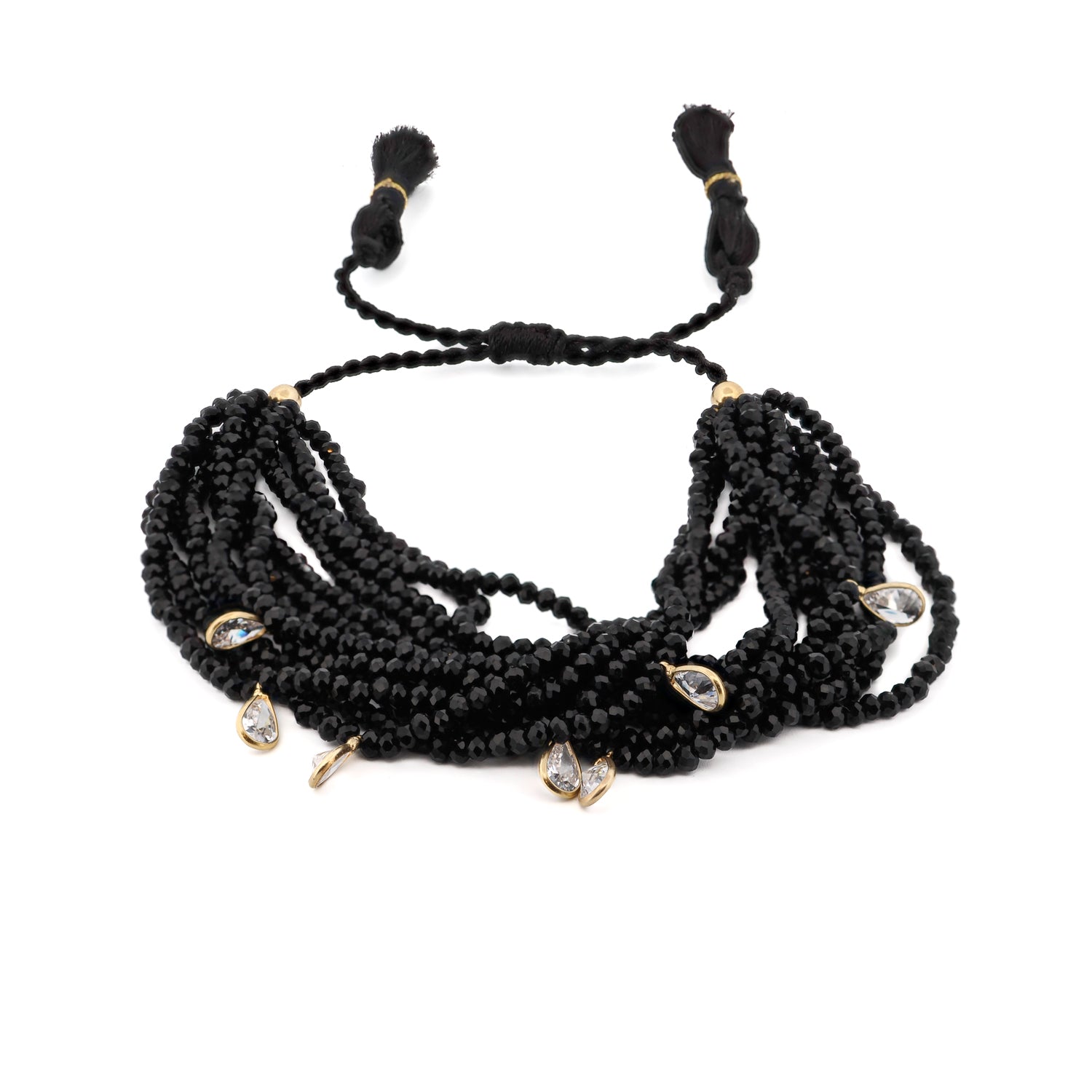 Ebru Jewelry Women's Crystal & Diamond Multi Strand Black Adjustable Bracelet - Black